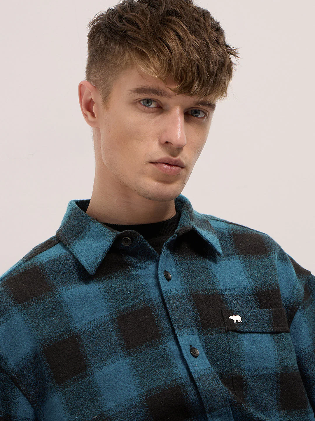 Men Blue & Black Flannel Checked Relaxed Fit Overshirt - Image 5