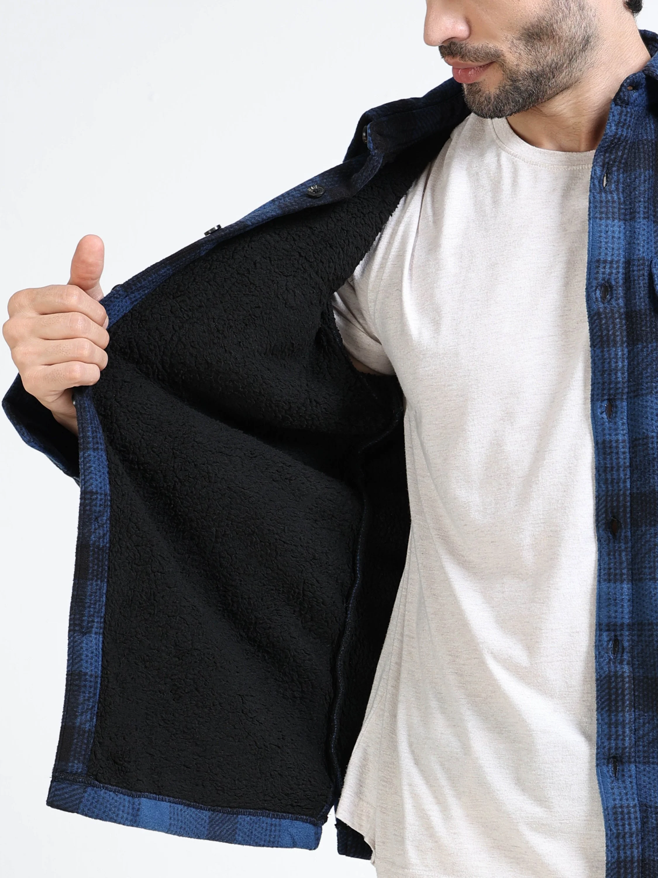 Men Blue Polar Fleece Shacket - Image 3
