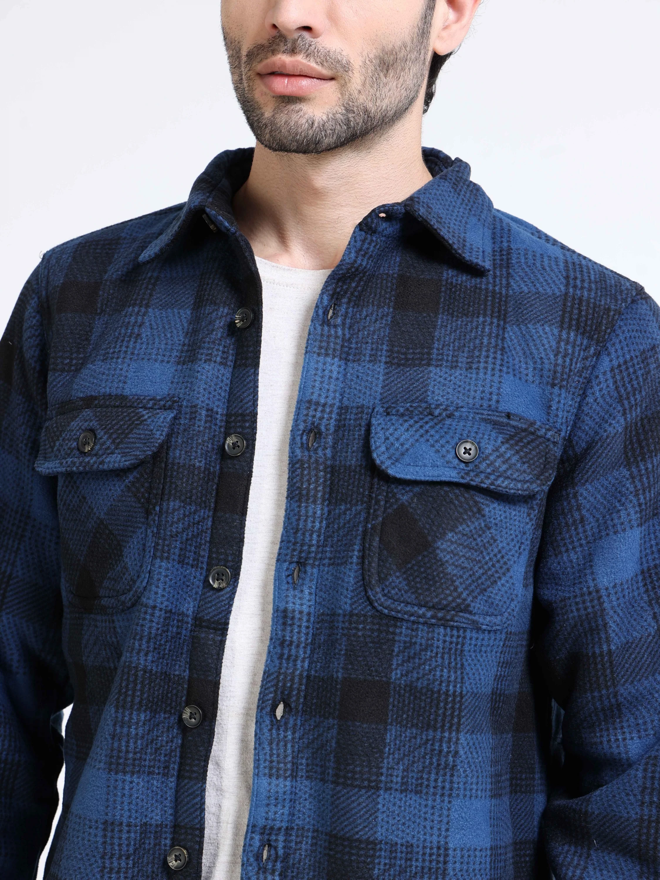 Men Blue Polar Fleece Shacket - Image 4