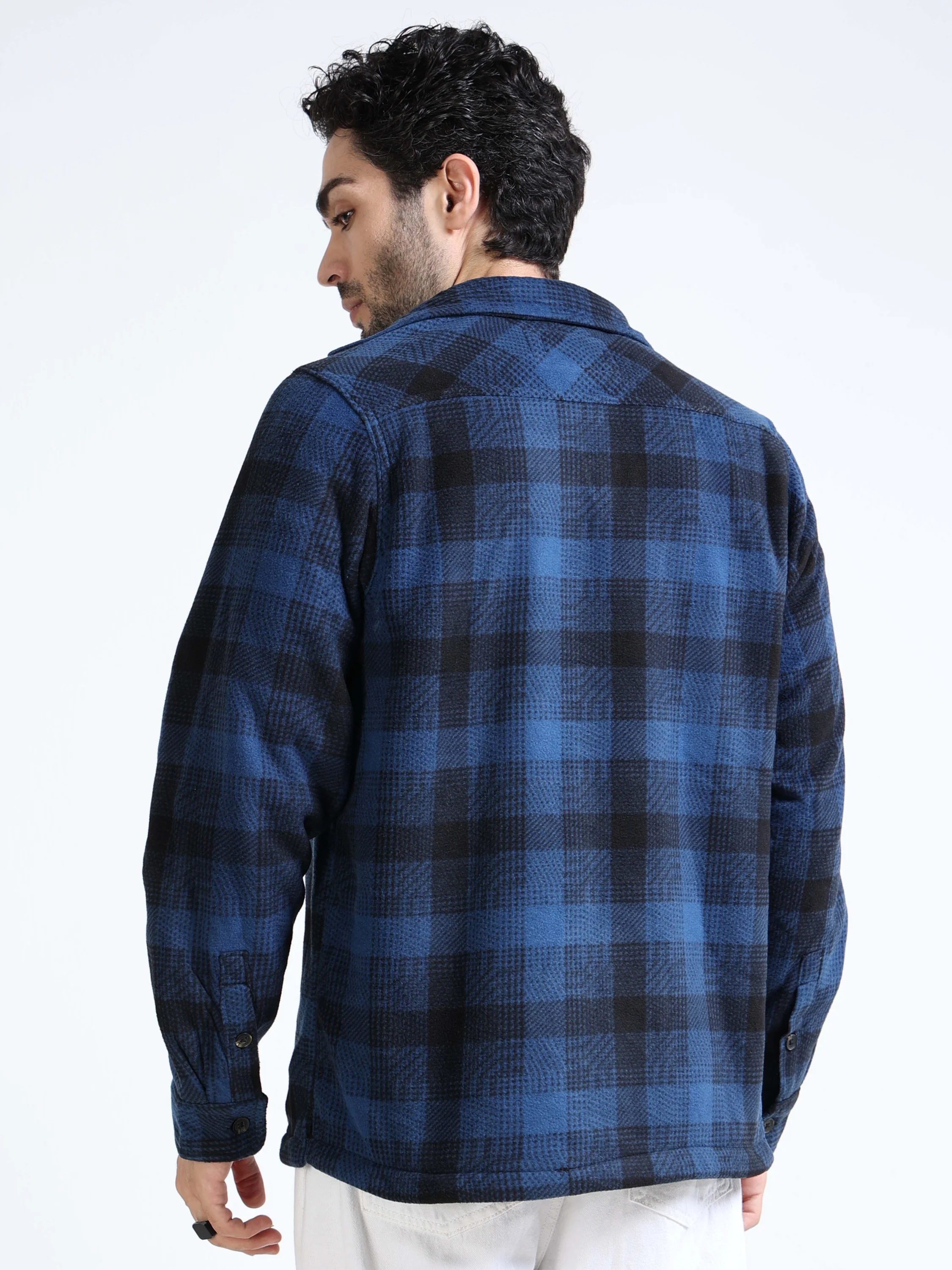 Men Blue Polar Fleece Shacket - Image 5