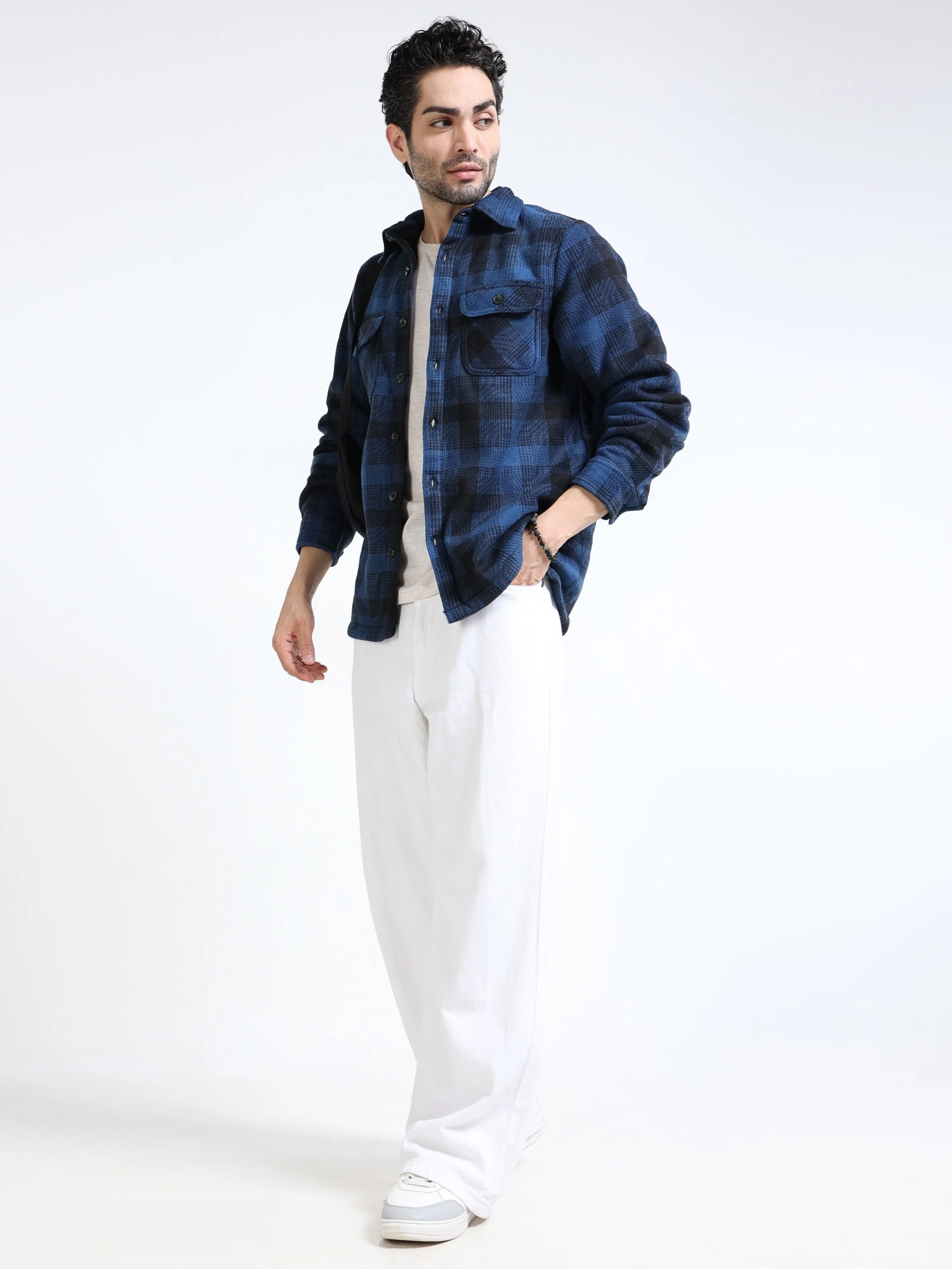Men Blue Polar Fleece Shacket - Image 6