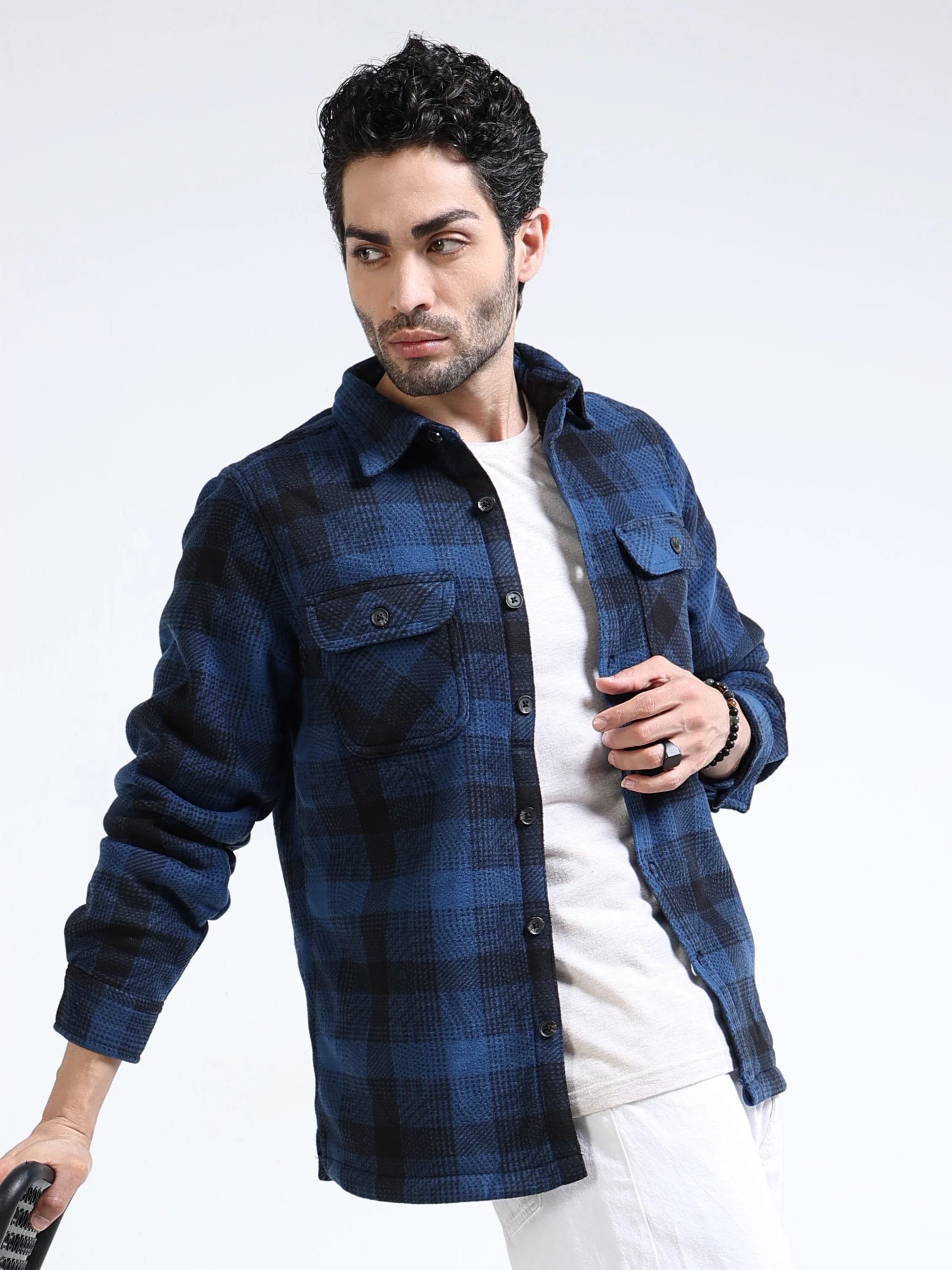 Men Blue Polar Fleece Shacket - Image 7