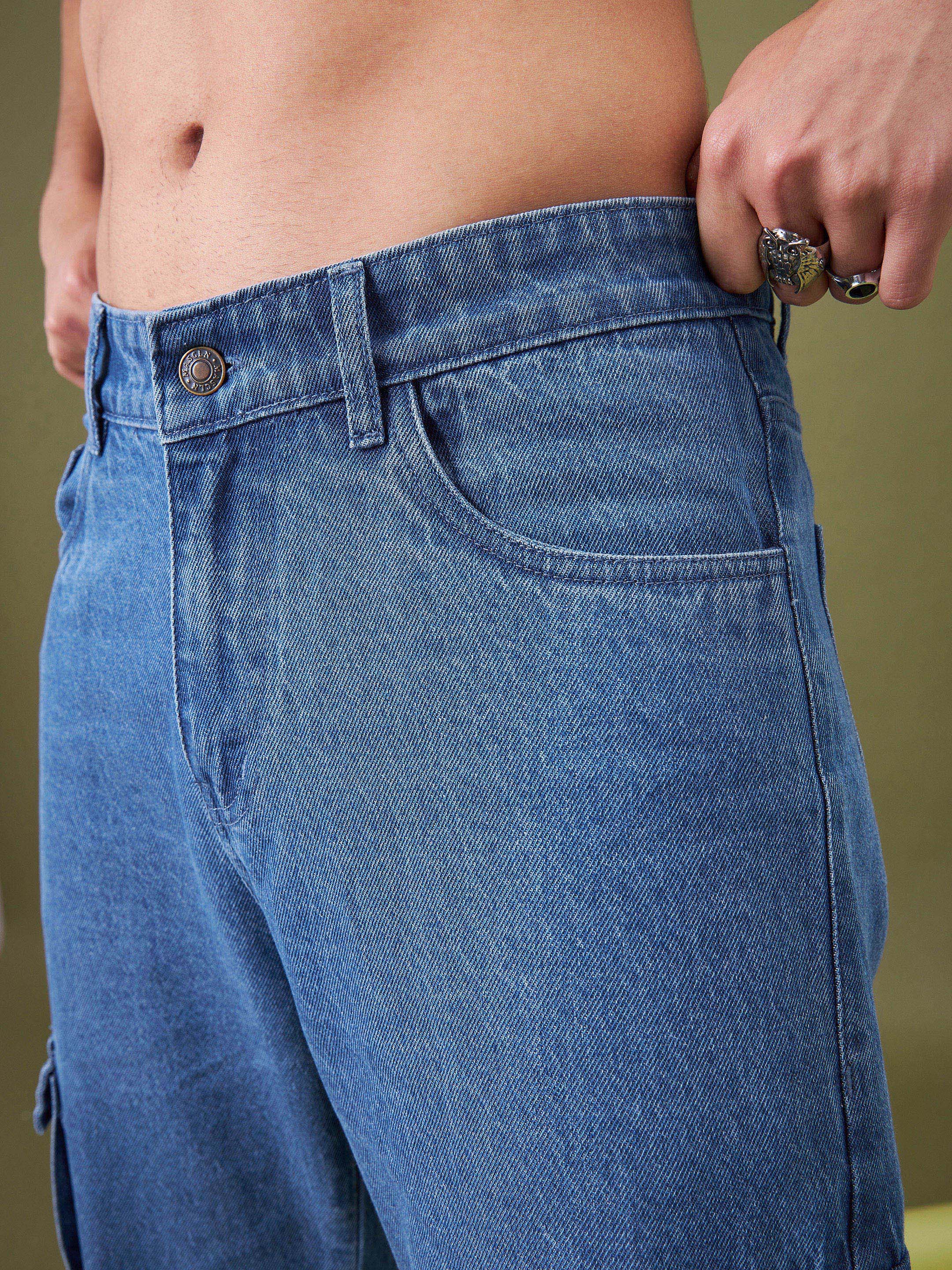 Men Blue Box Pocket Relax Fit Jeans - Image 3