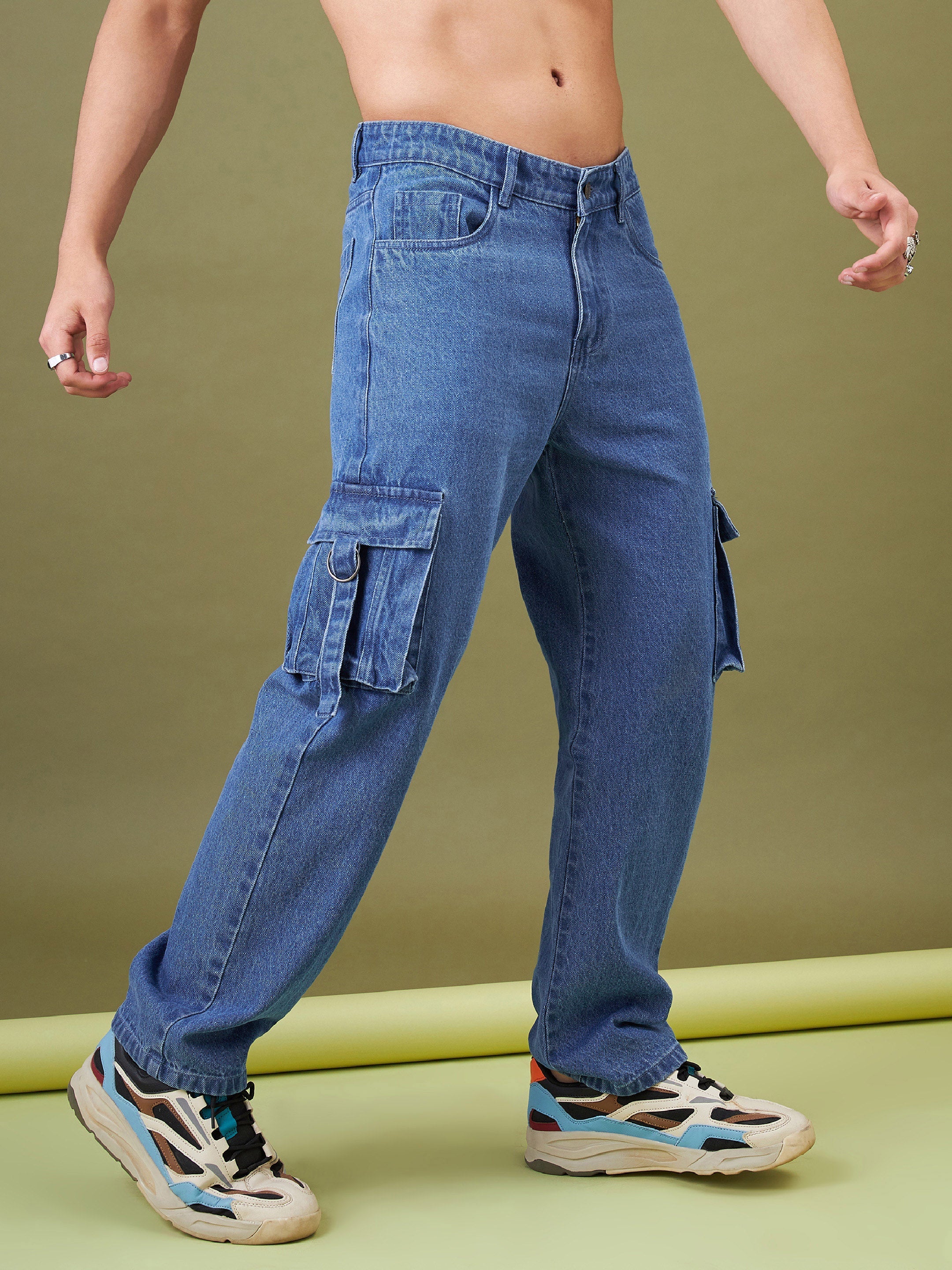 Men Blue Box Pocket Relax Fit Jeans - Image 4