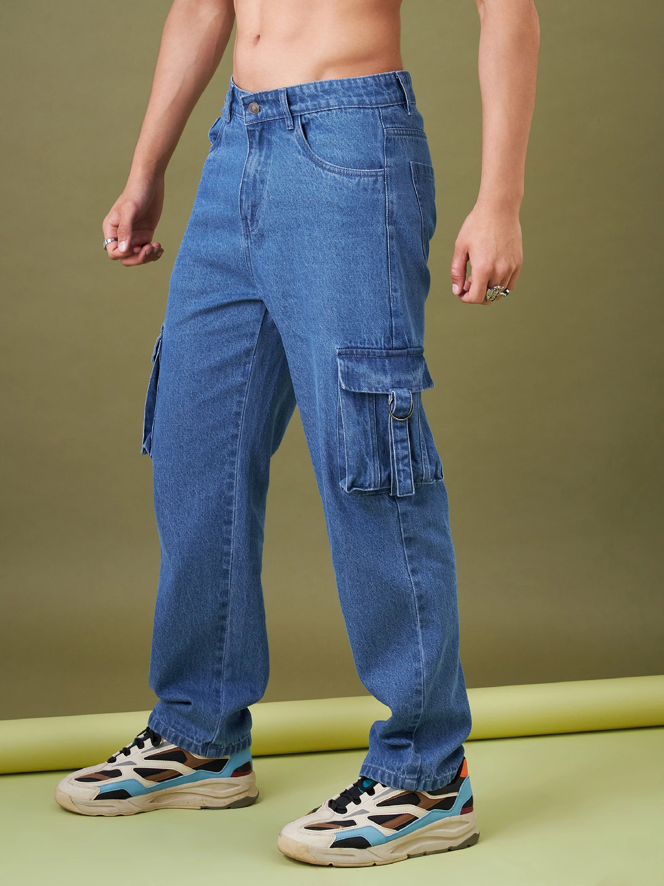 Men Blue Box Pocket Relax Fit Jeans - Image 6