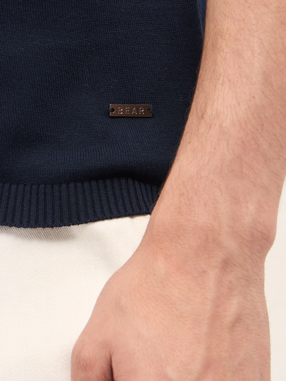 Men Blue Cable-Knit Textured Stripe Slim Fit Polo - Image 6