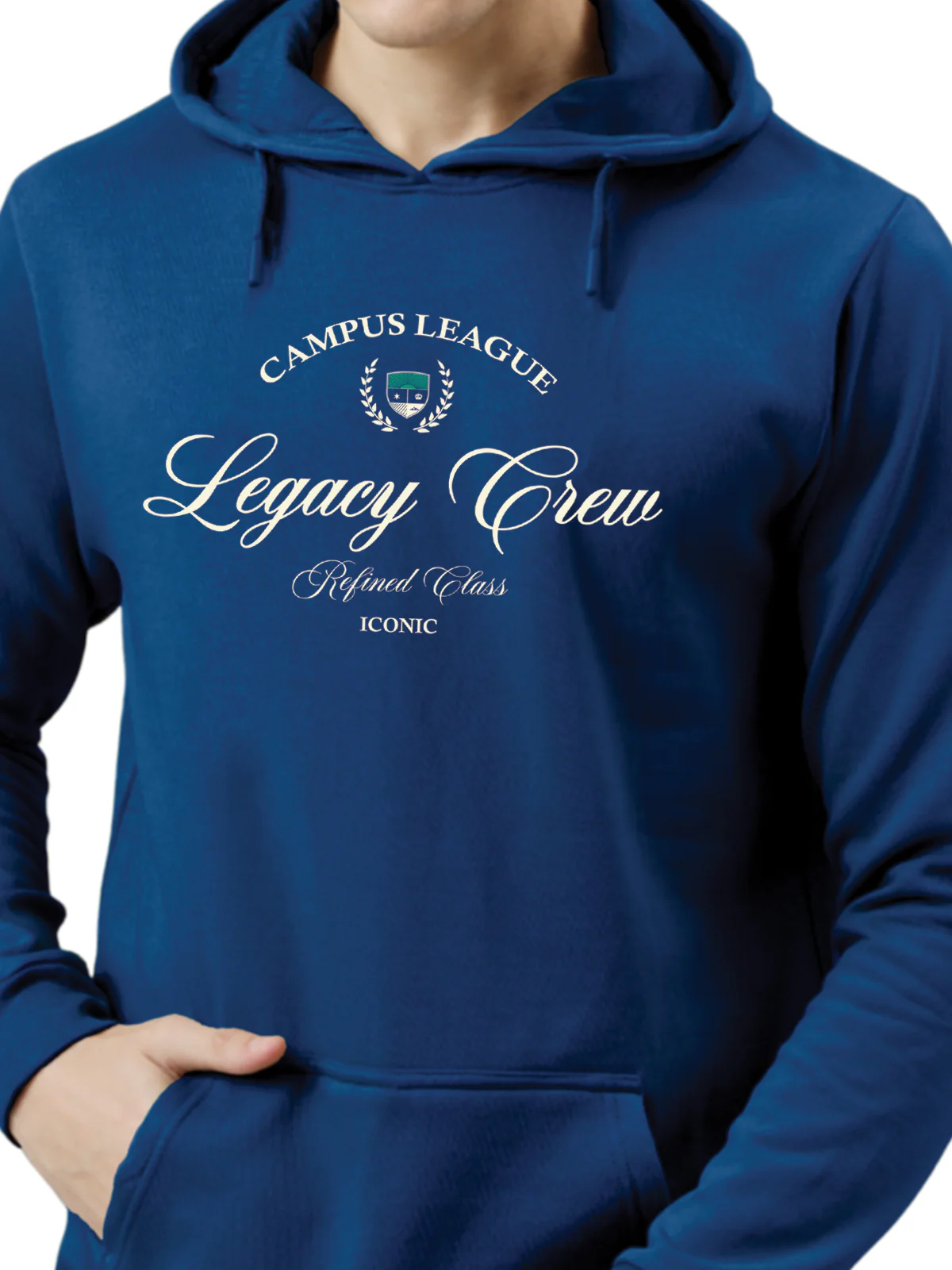 Men Blue Campus League Legacy Crew Hoodie - Image 2