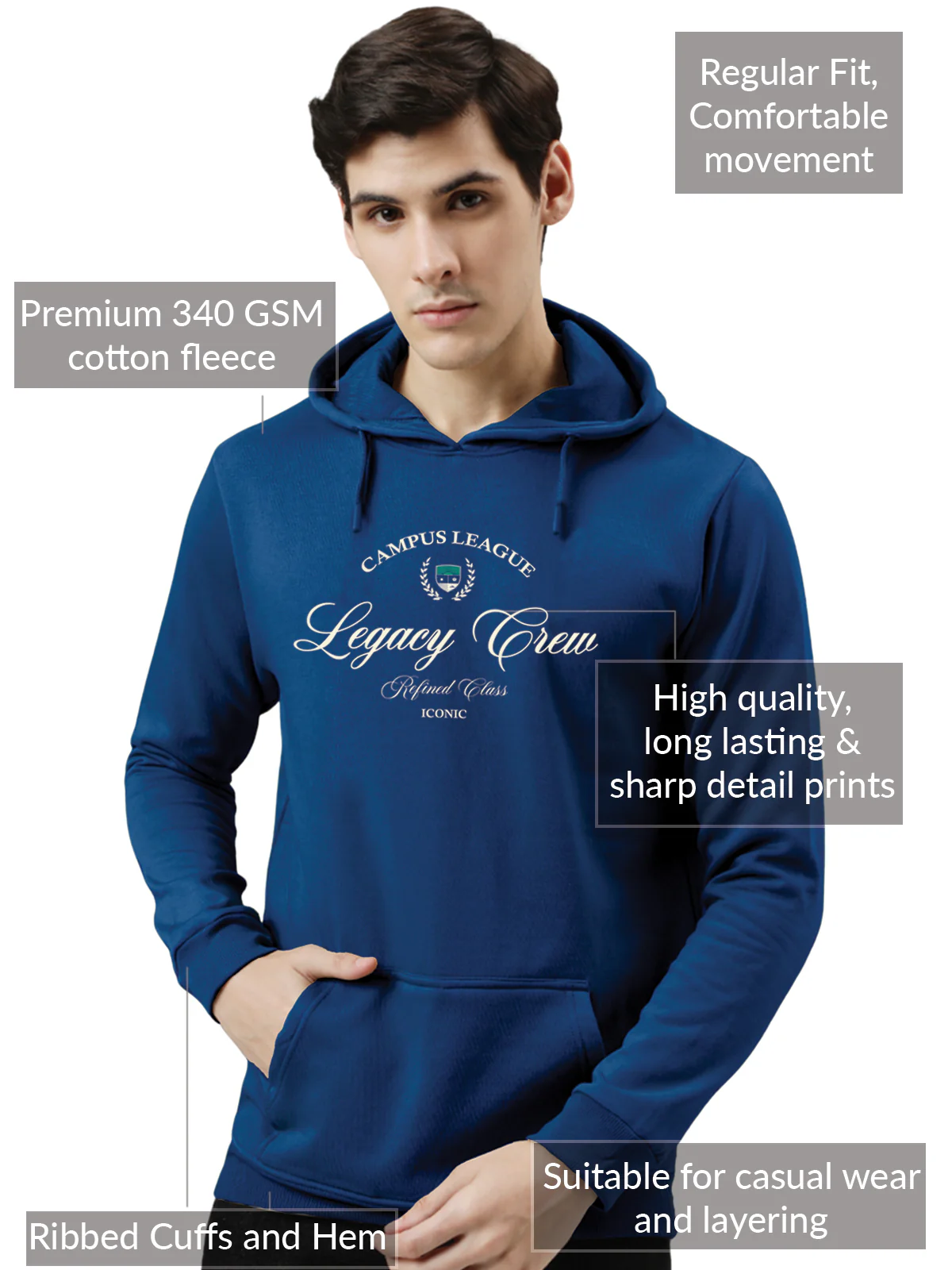 Men Blue Campus League Legacy Crew Hoodie - Image 3