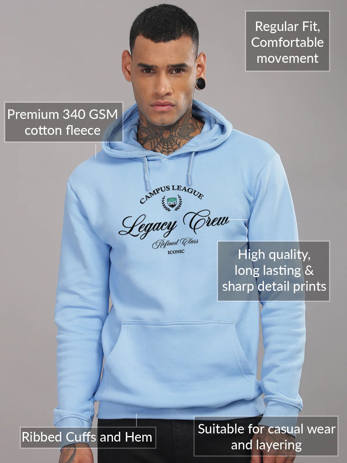 Men Blue Campus League Legacy Crew Hoodie - Image 3