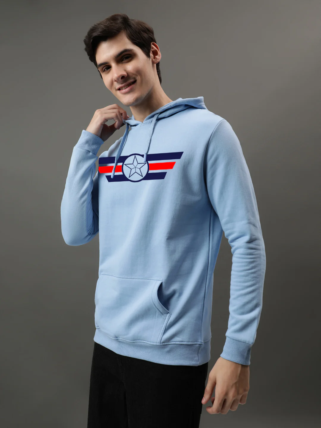 Men Blue Captain America Printed Hoodie - Image 3