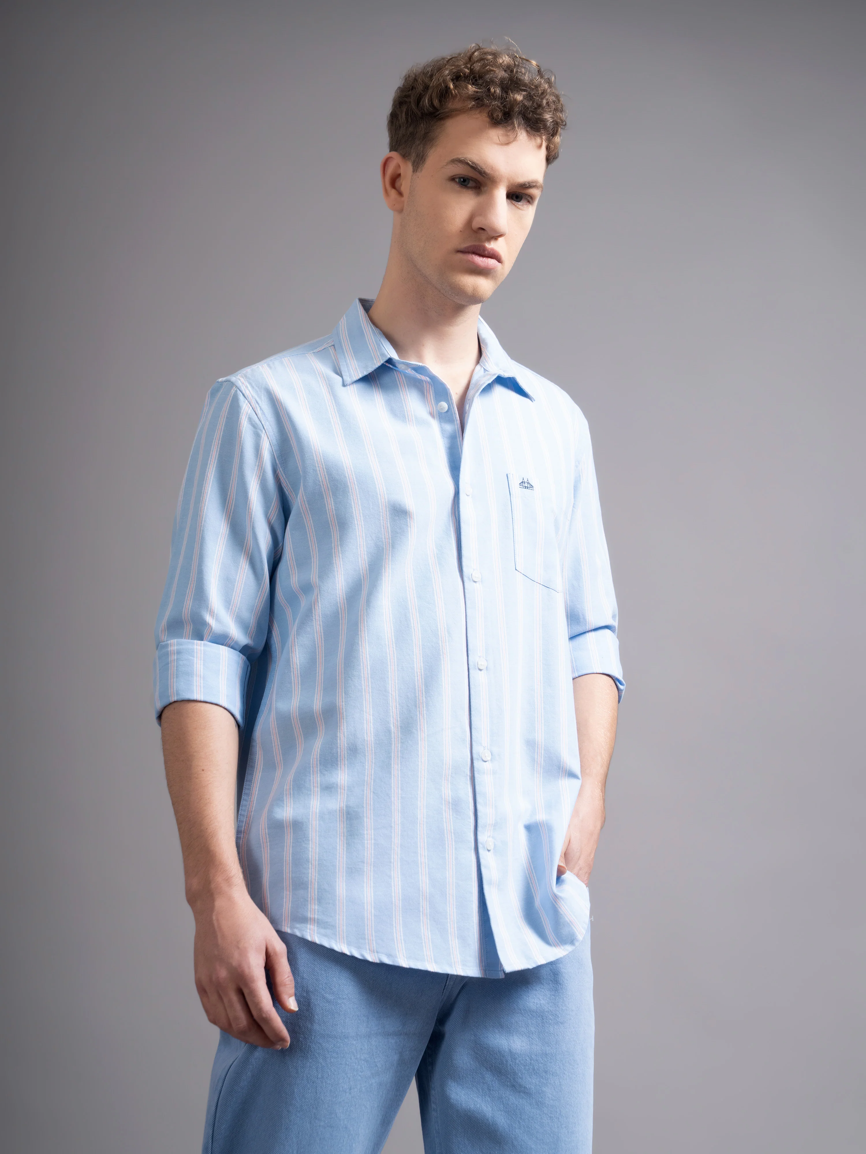 Men Blue Casual Shirt - Image 3