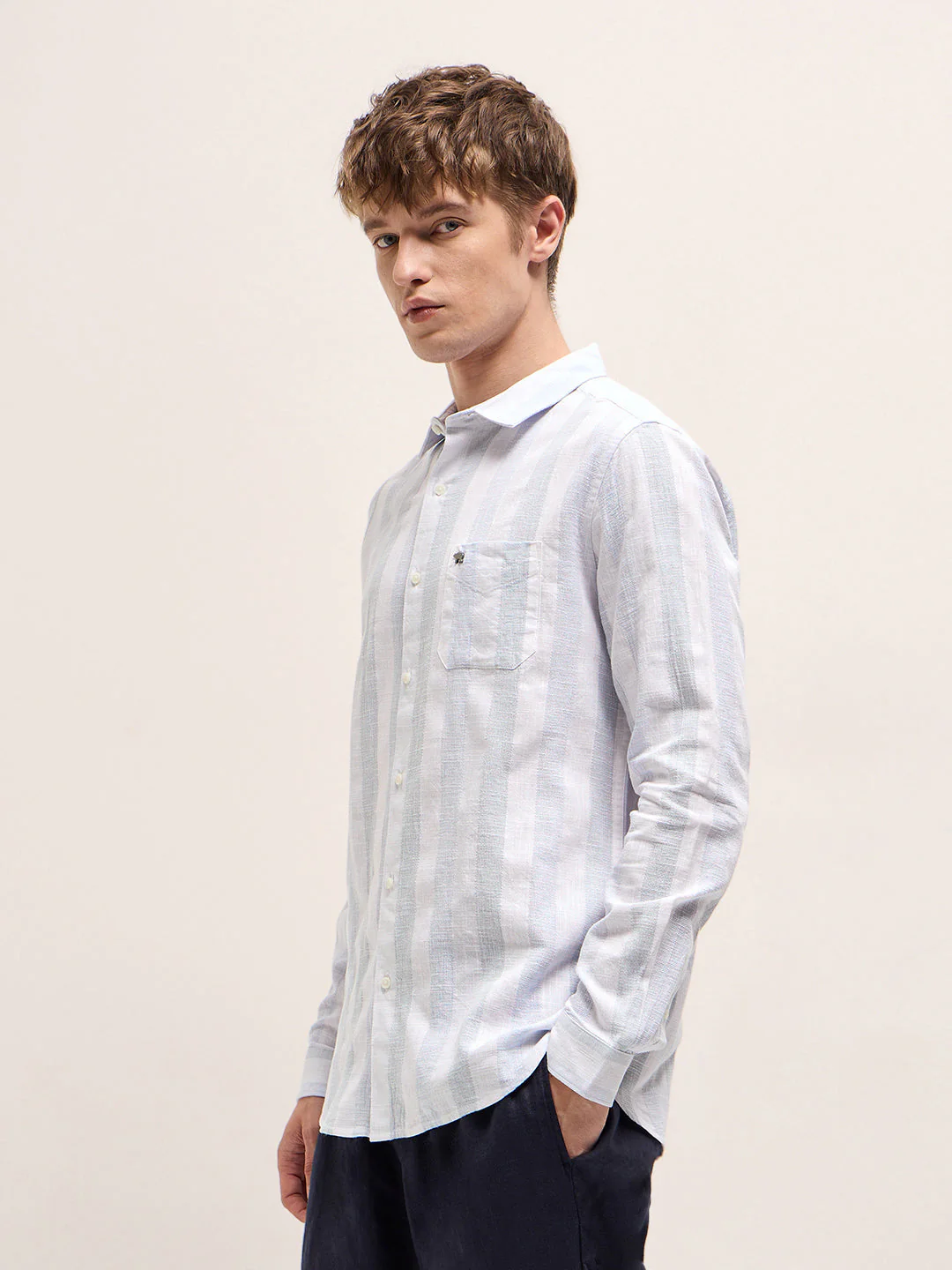 Men Blue Casual Shirt - Image 3