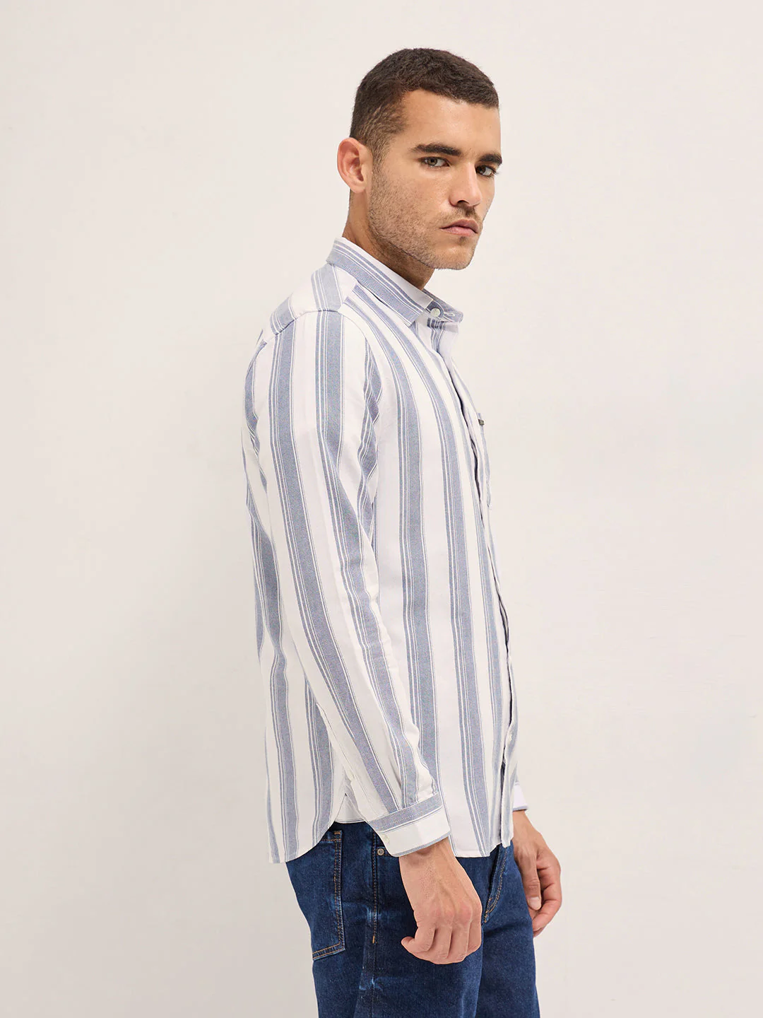 Men Blue Casual Shirt - Image 3