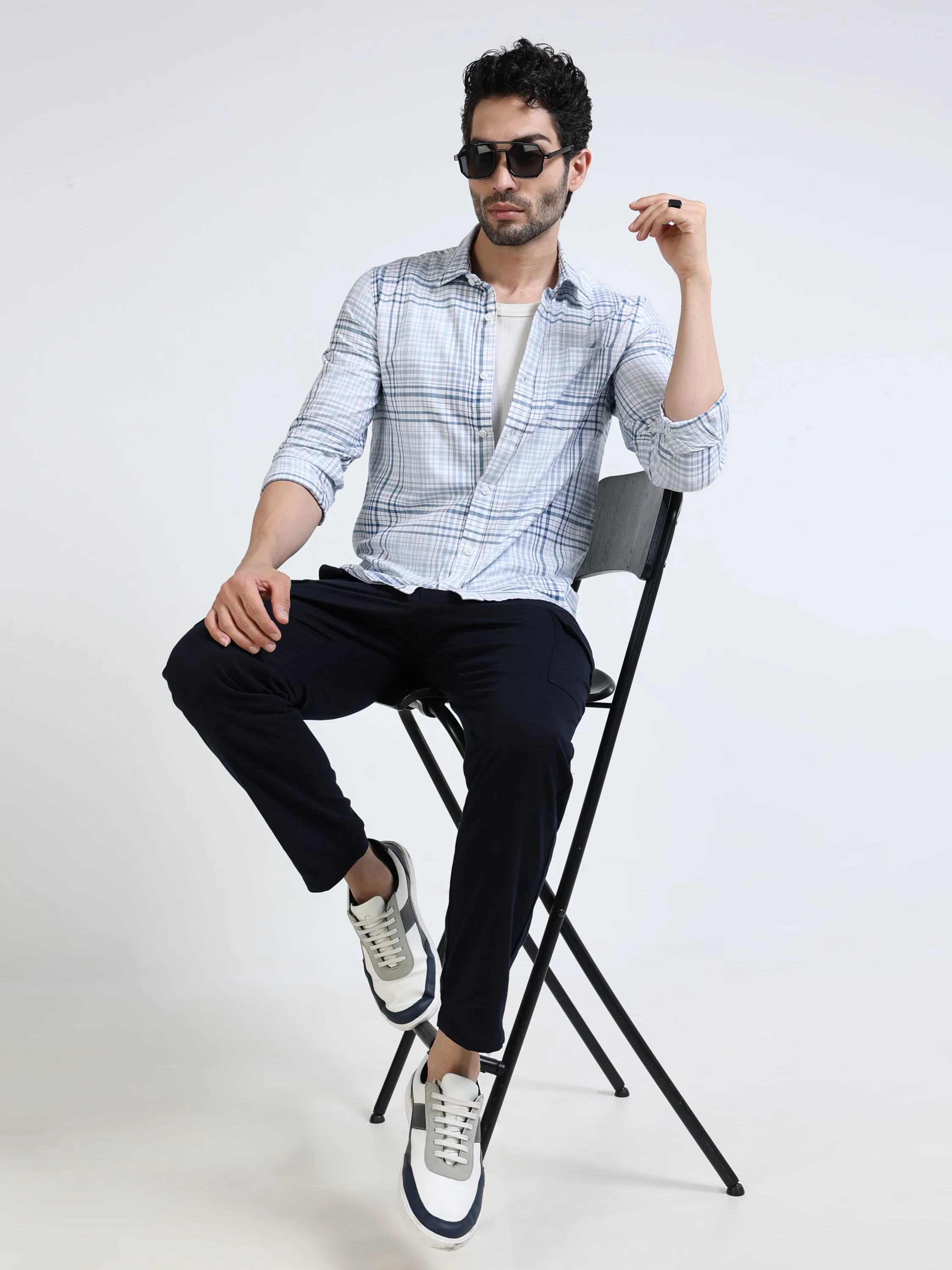 Men Blue Check Regular Fit Shirt - Image 3