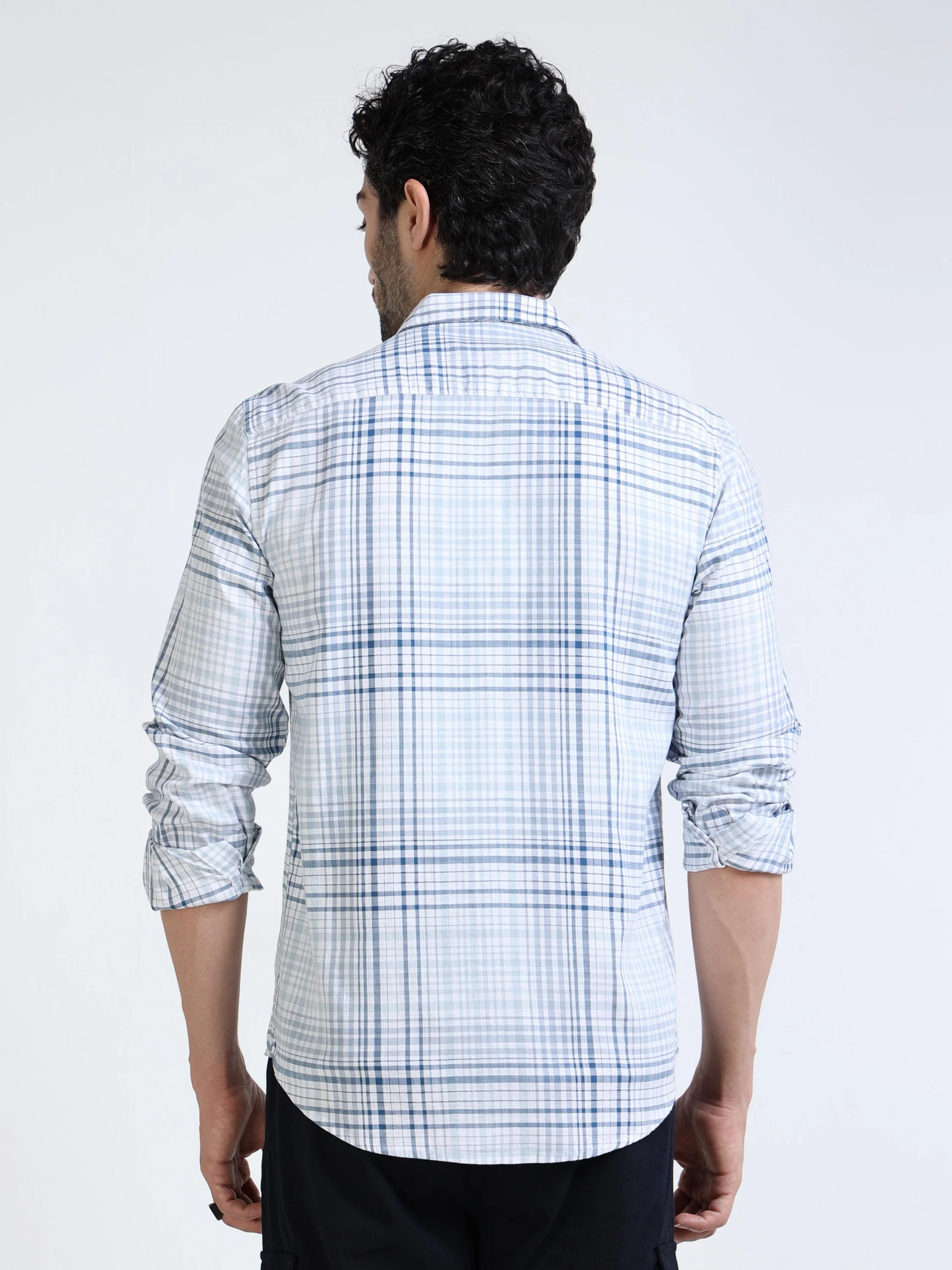 Men Blue Check Regular Fit Shirt - Image 4
