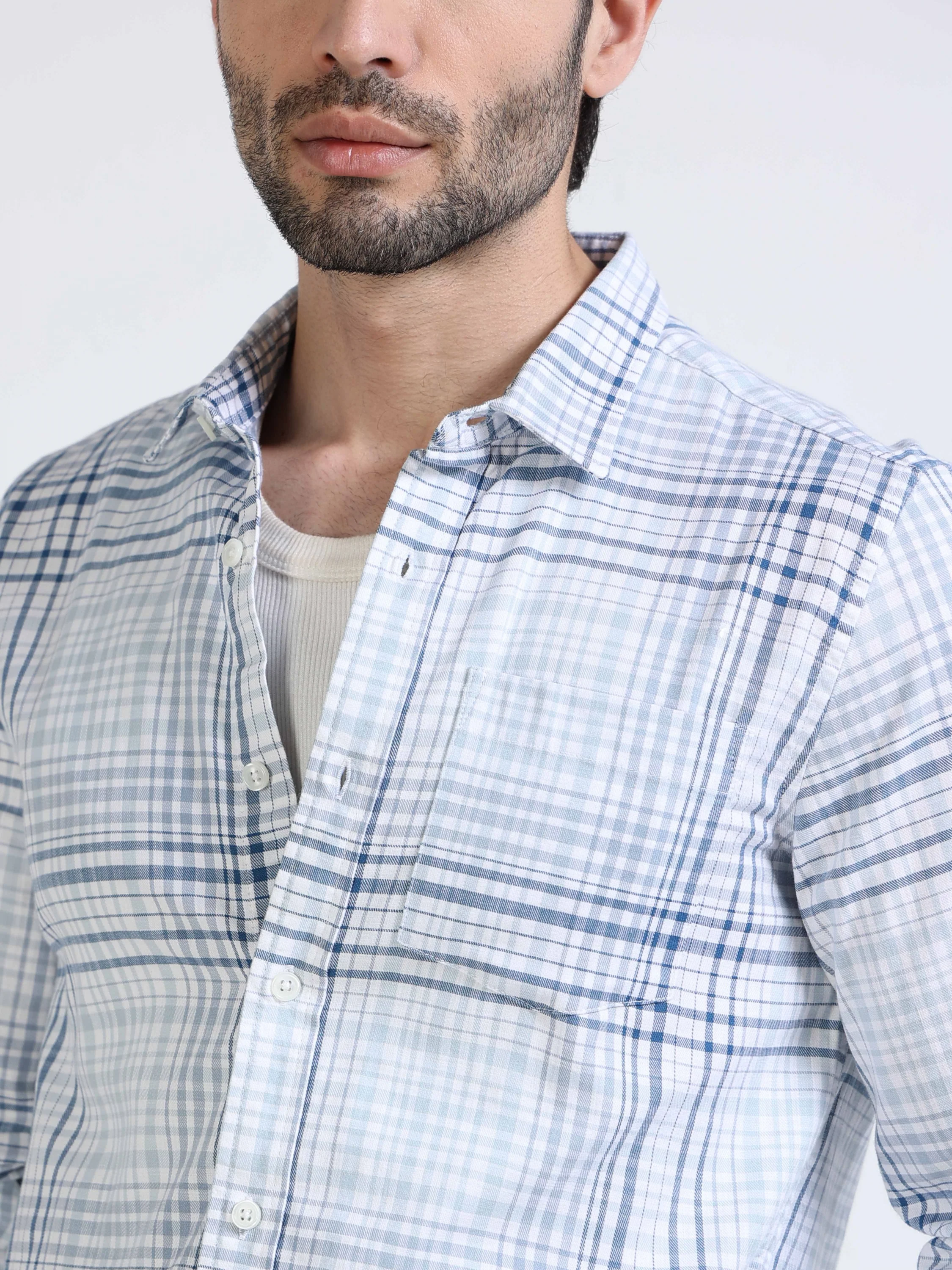 Men Blue Check Regular Fit Shirt - Image 5