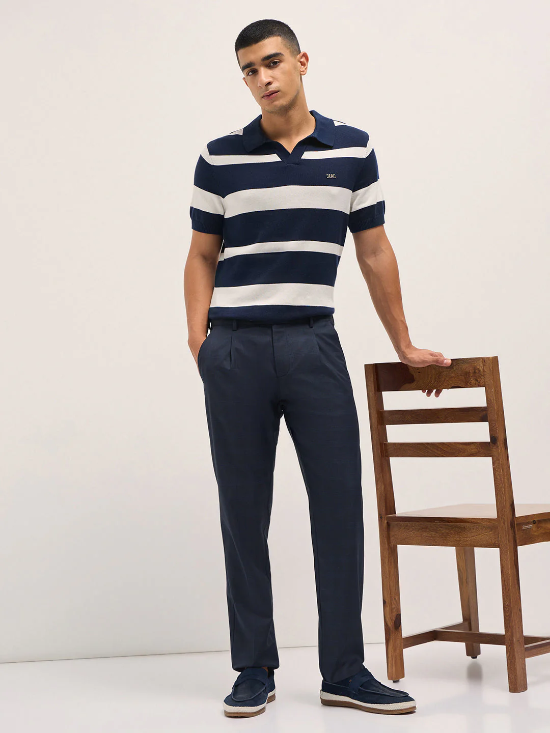 Men Blue Checked Regular Fit Formal Trousers - Image 4