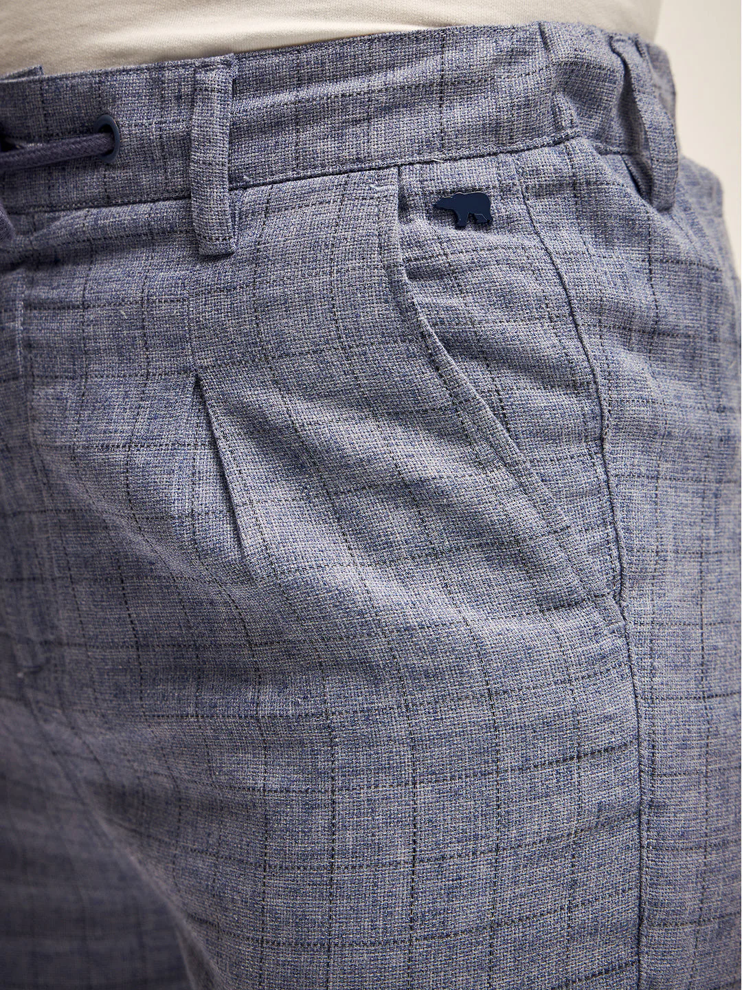 Men Blue Checked Regular Fit Mid-Rise Casual Pant - Image 6