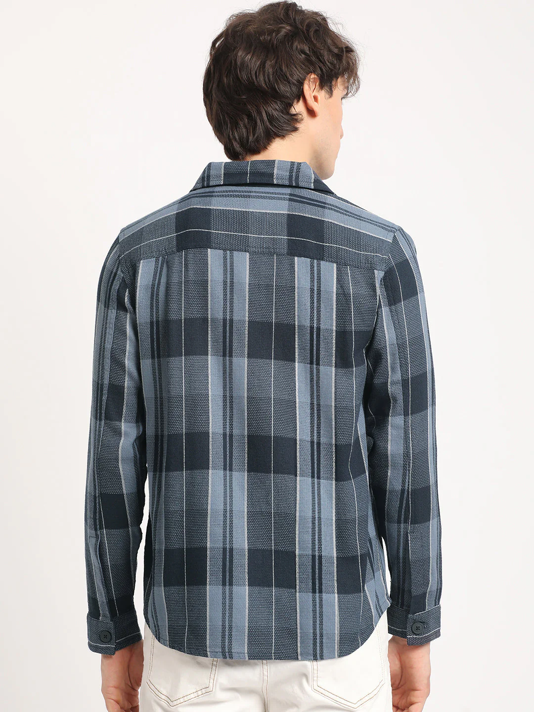 Men Blue Checked Regular Fit Overshirt - Image 4