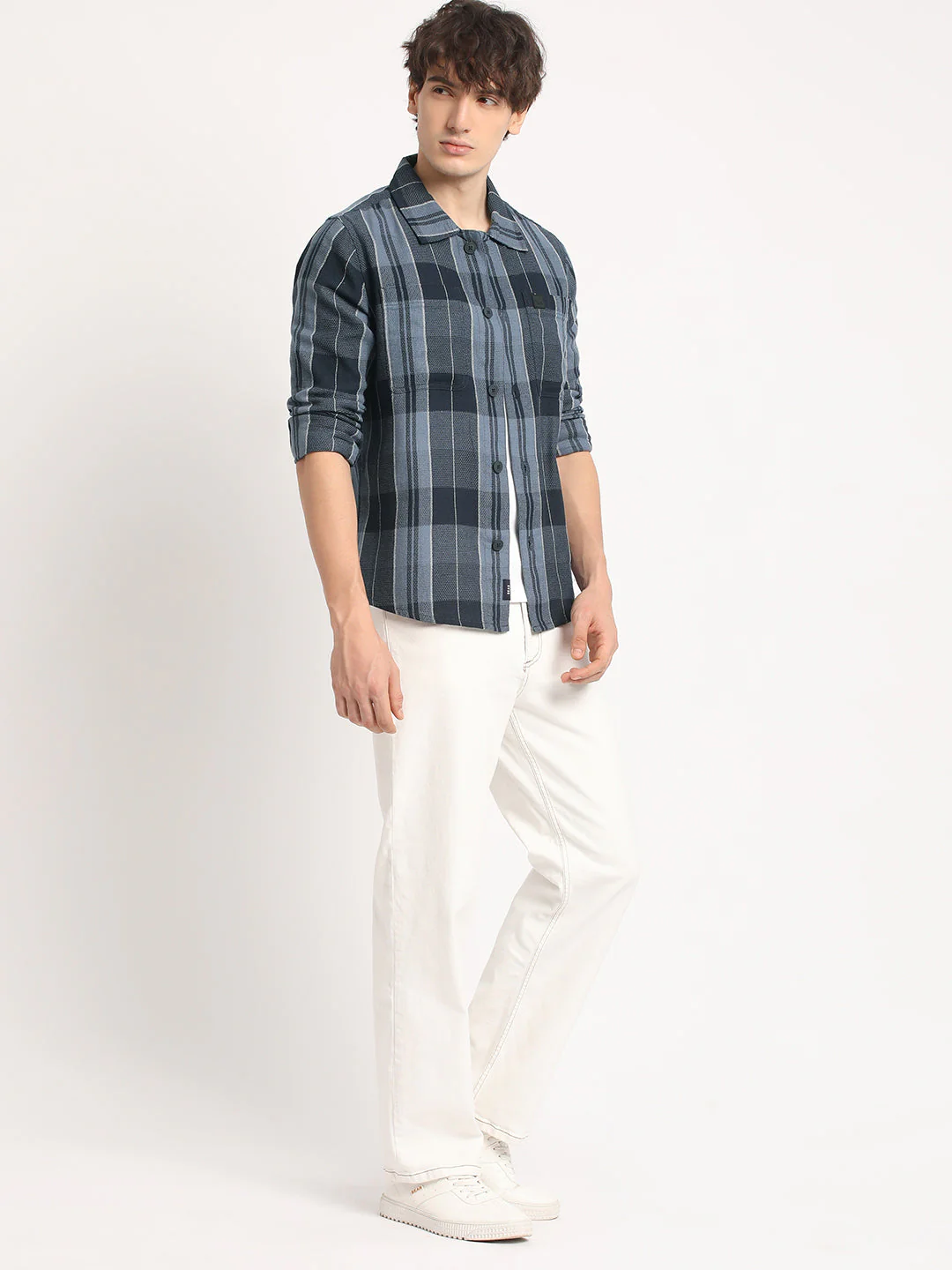 Men Blue Checked Regular Fit Overshirt - Image 5