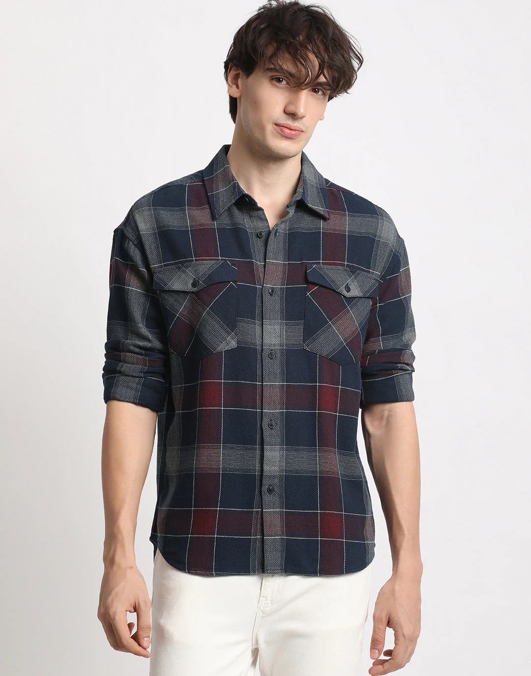 Men  Blue Checked Relaxed Fit Casual Shirt - Image 2