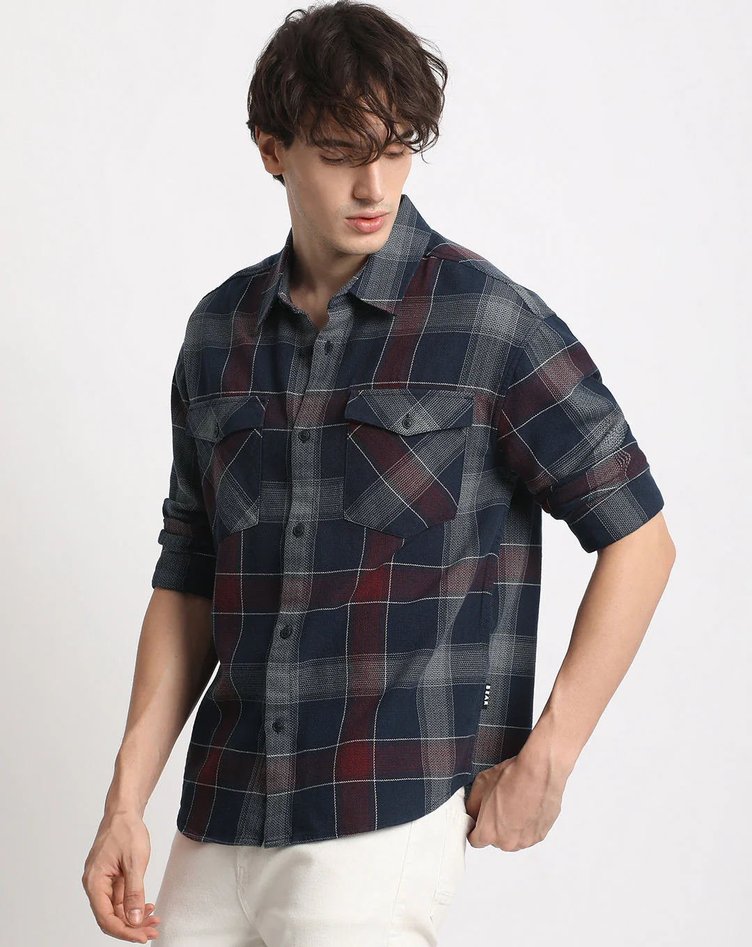 Men  Blue Checked Relaxed Fit Casual Shirt - Image 3