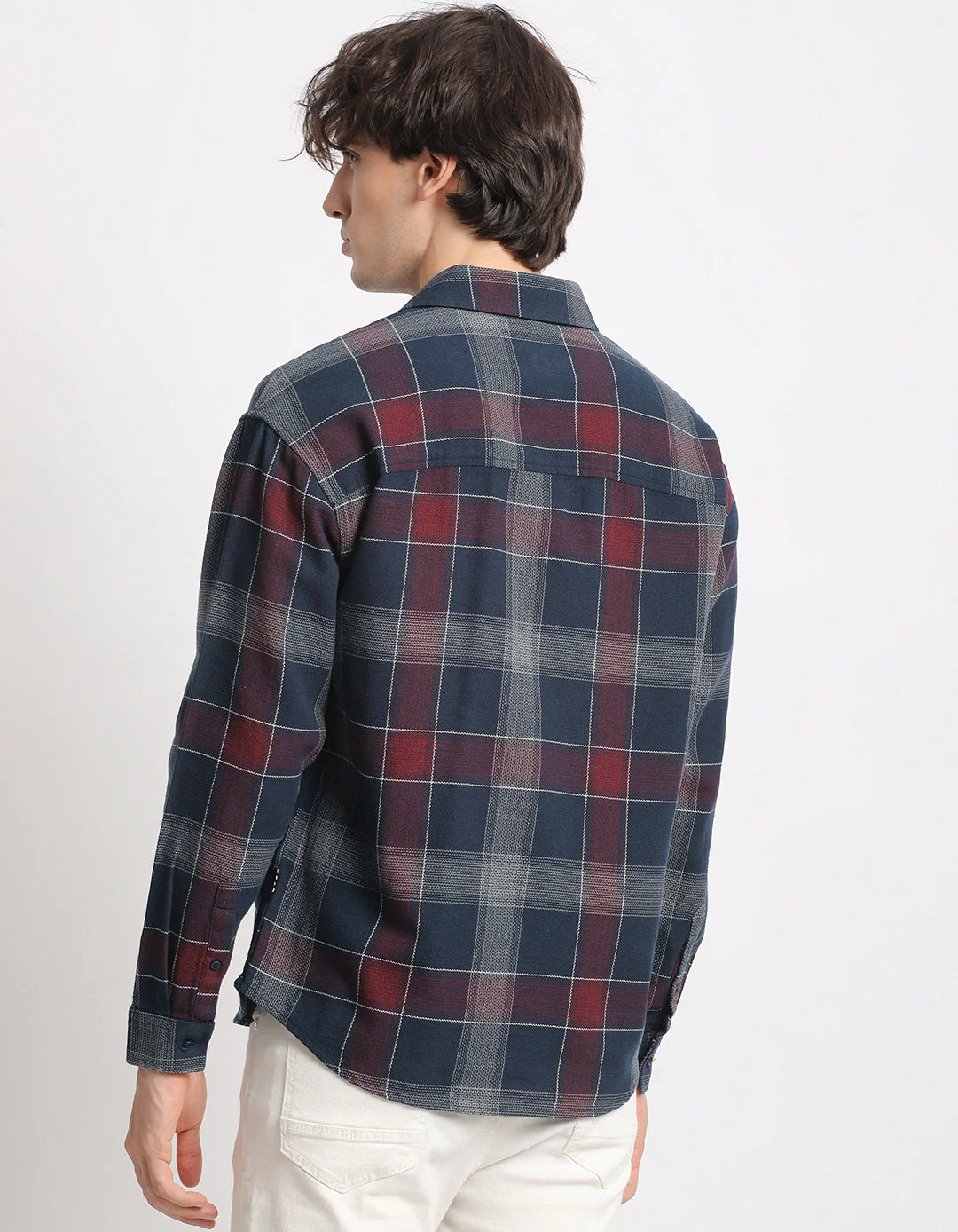 Men  Blue Checked Relaxed Fit Casual Shirt - Image 4