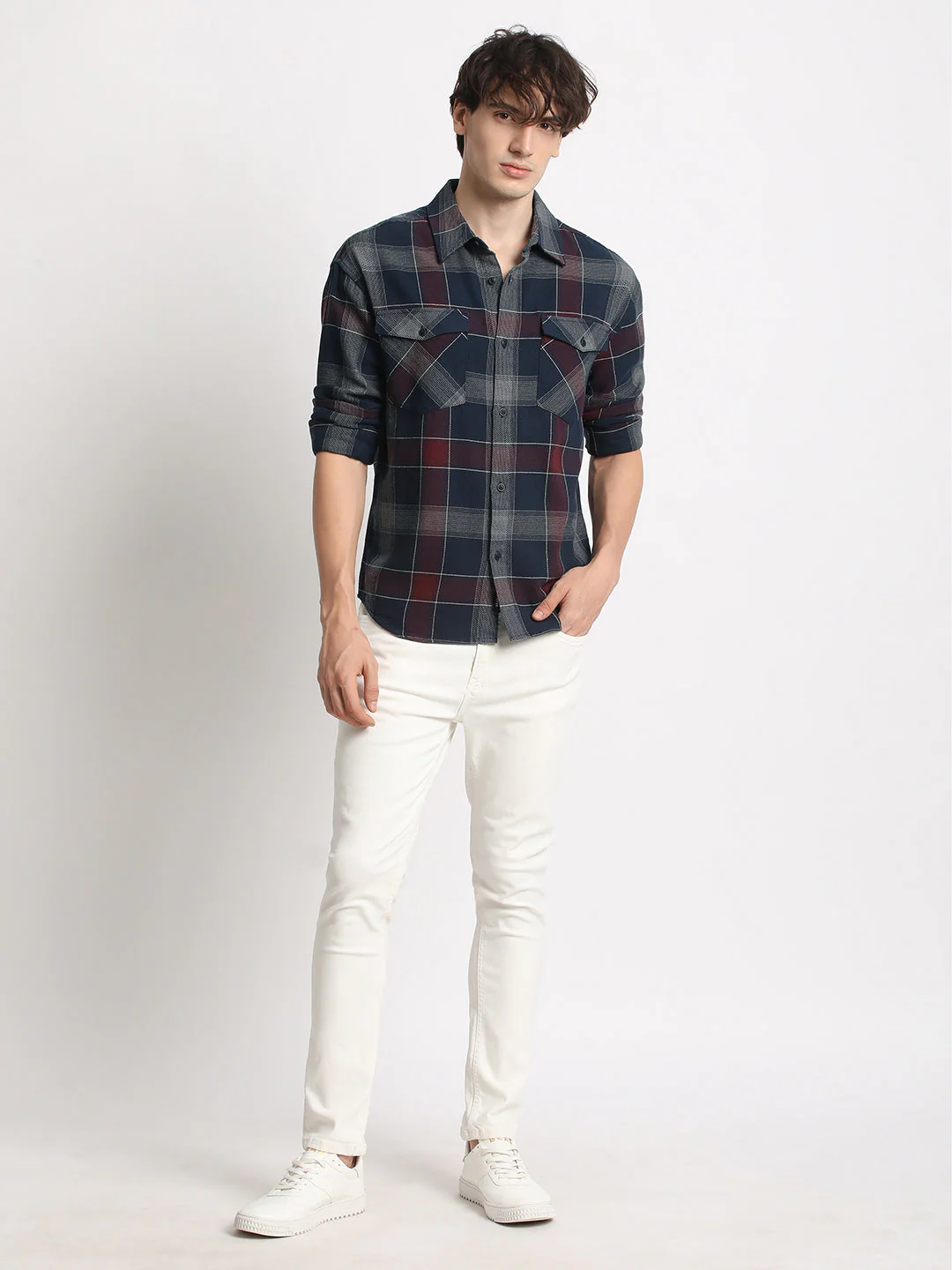 Men  Blue Checked Relaxed Fit Casual Shirt - Image 5