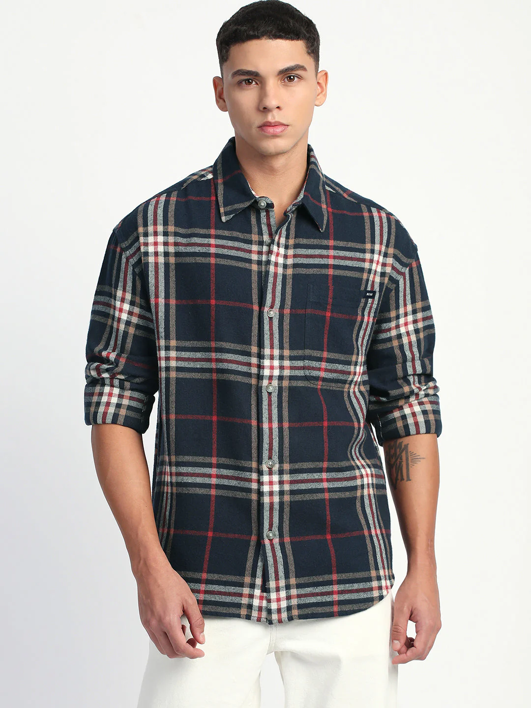 Men Blue Checked Relaxed Fit Over-shirt - Image 2