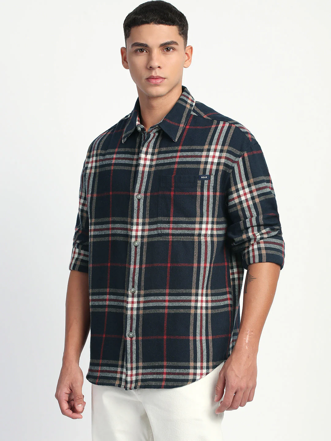 Men Blue Checked Relaxed Fit Over-shirt - Image 3
