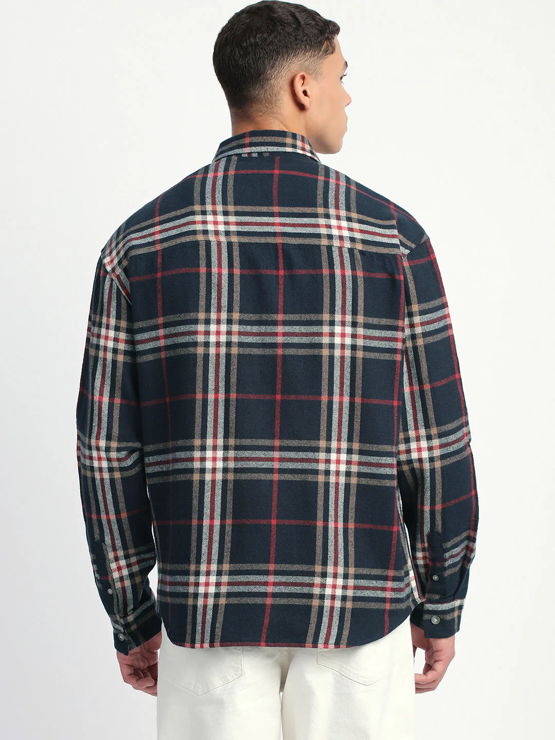 Men Blue Checked Relaxed Fit Over-shirt - Image 4