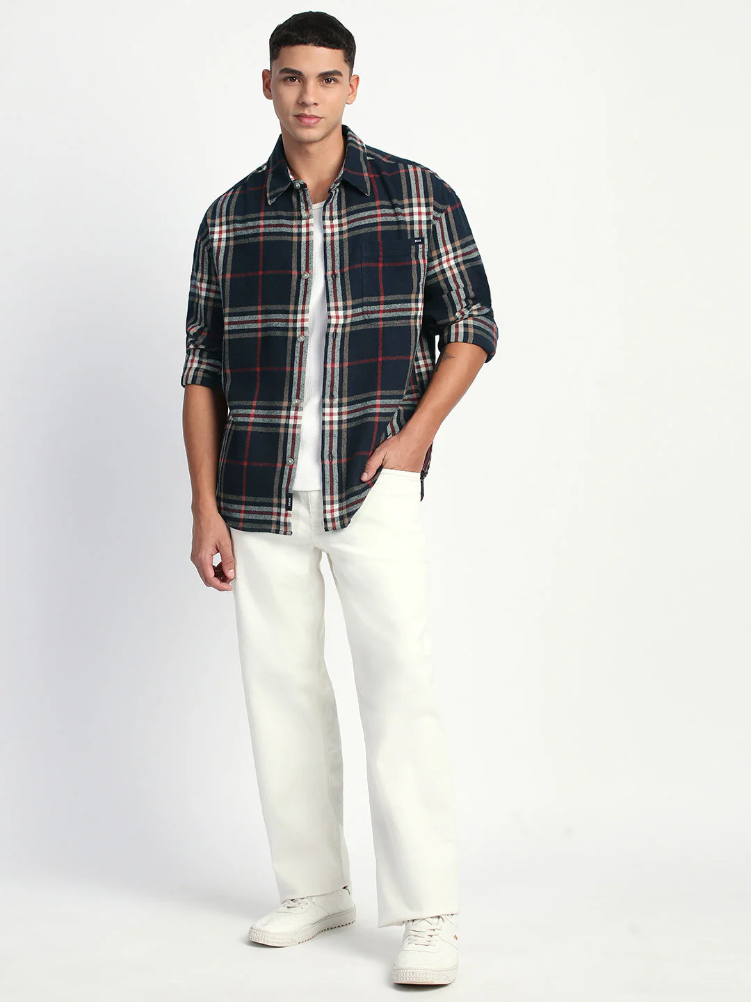 Men Blue Checked Relaxed Fit Over-shirt - Image 5