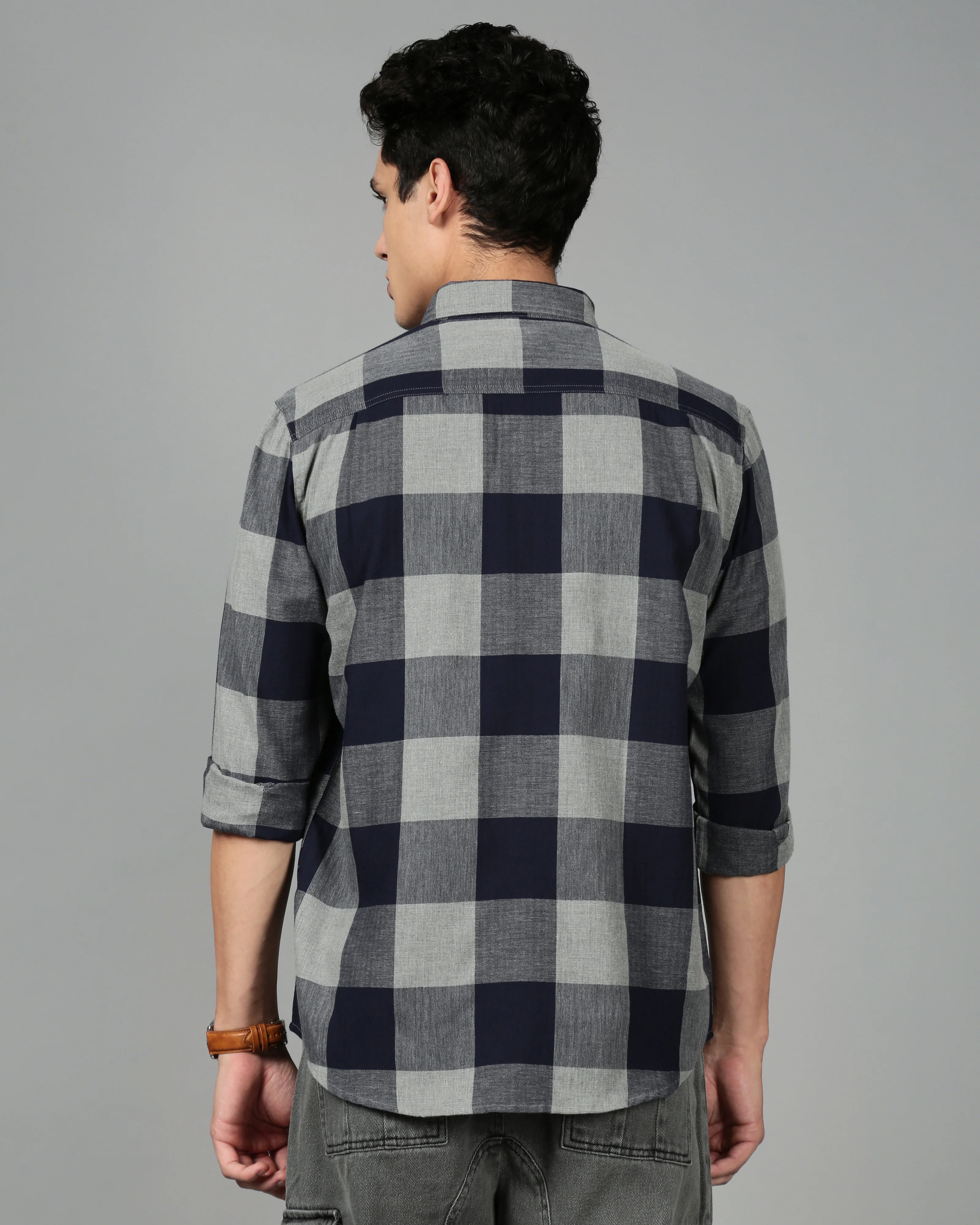 Men Blue Checked Shirt - Image 2