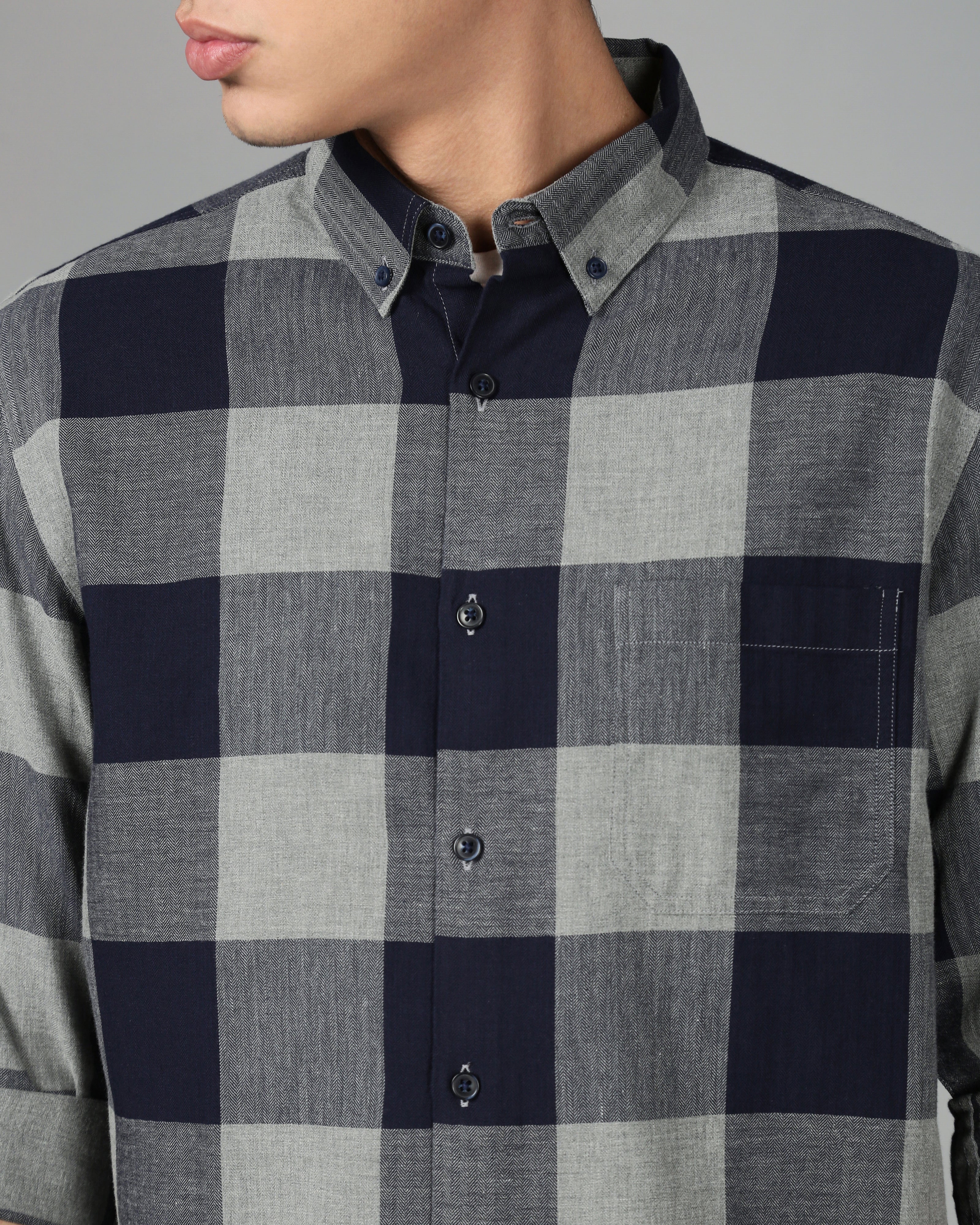 Men Blue Checked Shirt - Image 3