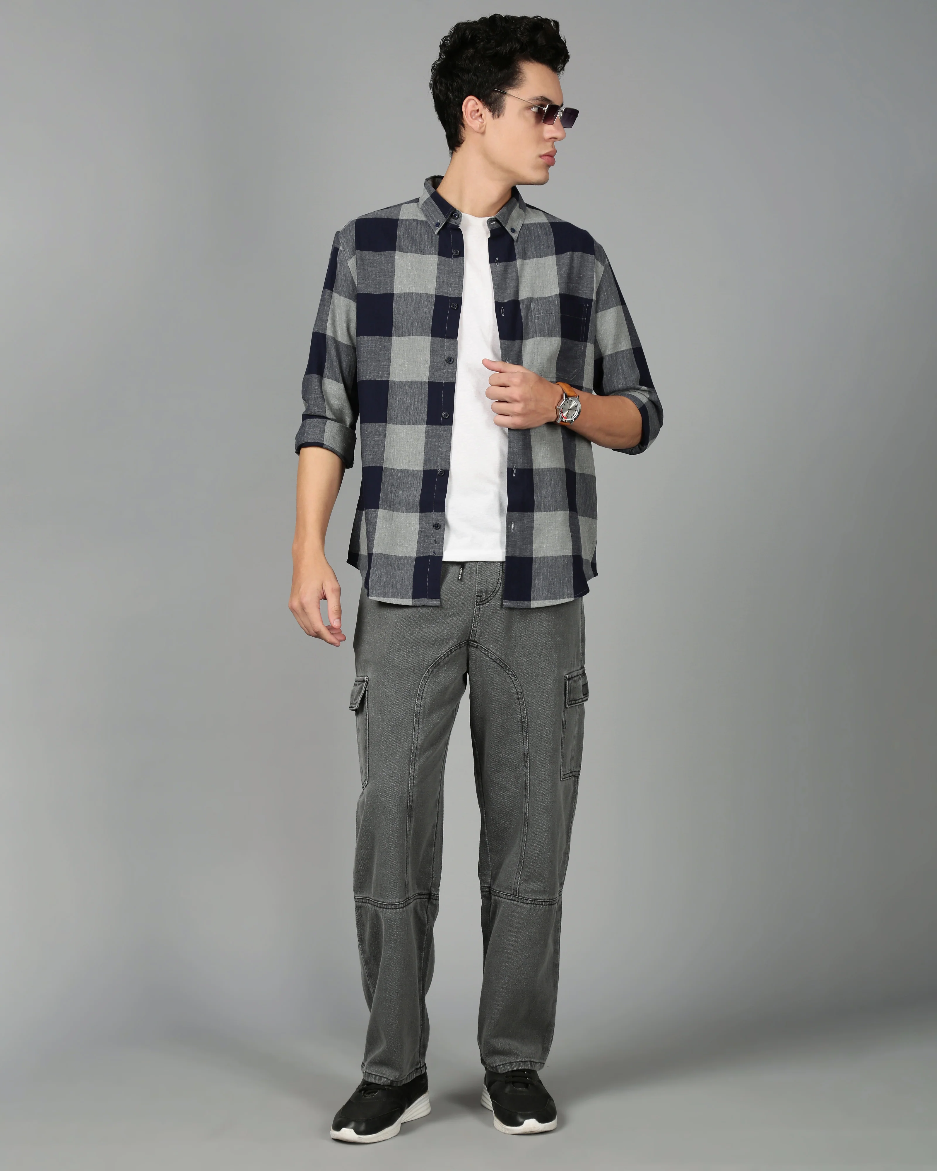 Men Blue Checked Shirt - Image 4