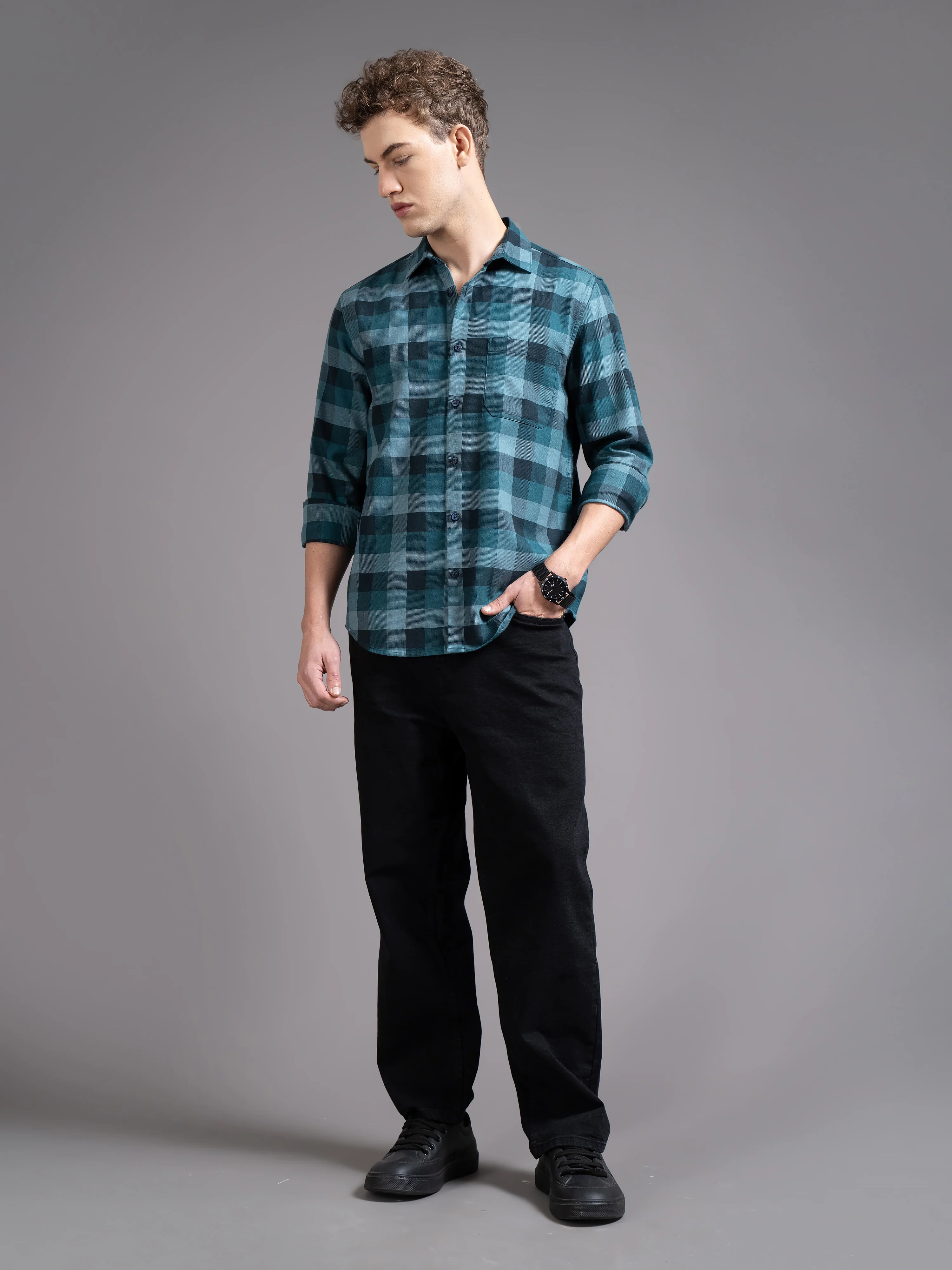 Men Blue Checked Shirt - Image 6