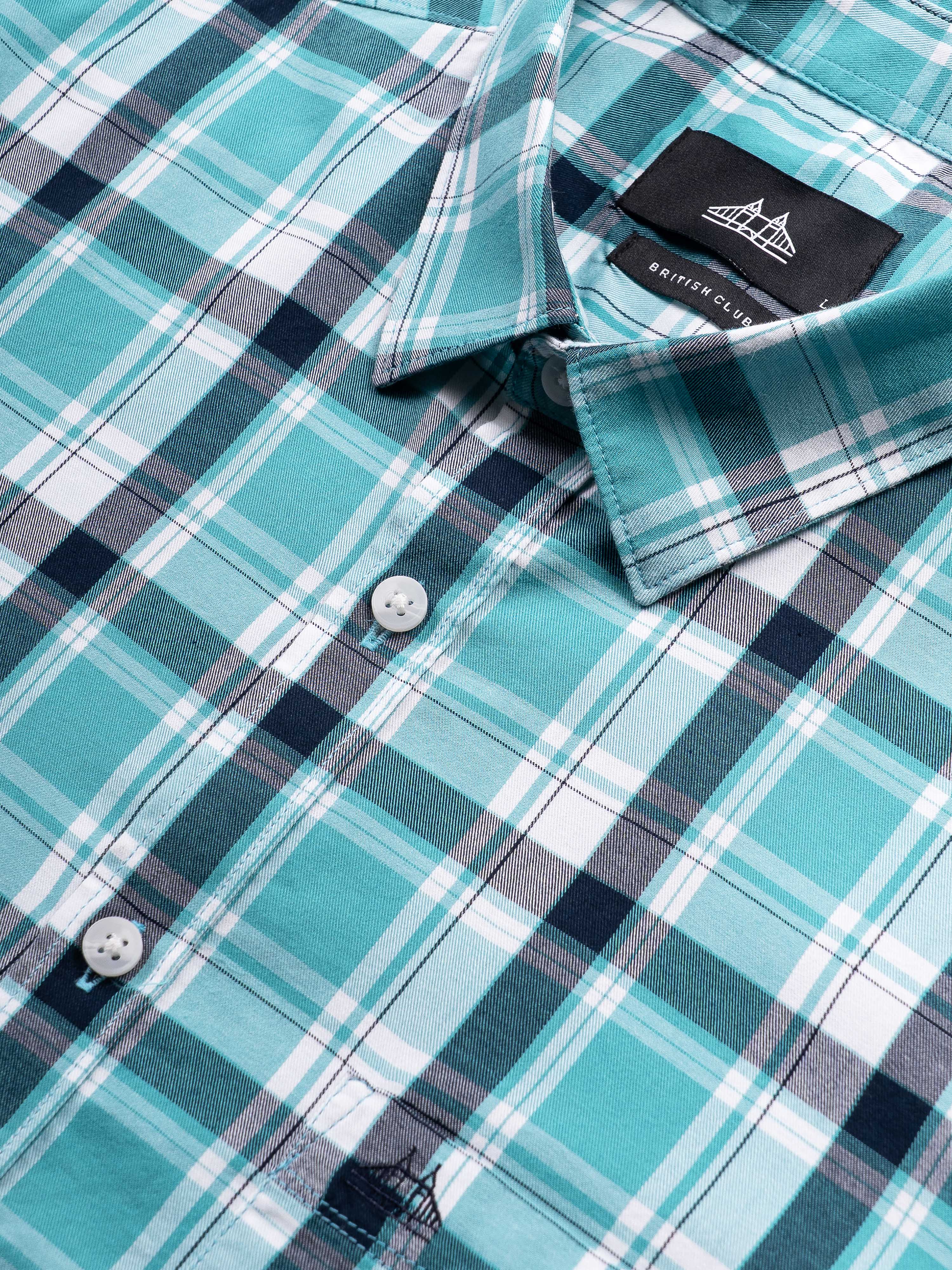 Men Blue Checked Shirt - Image 7