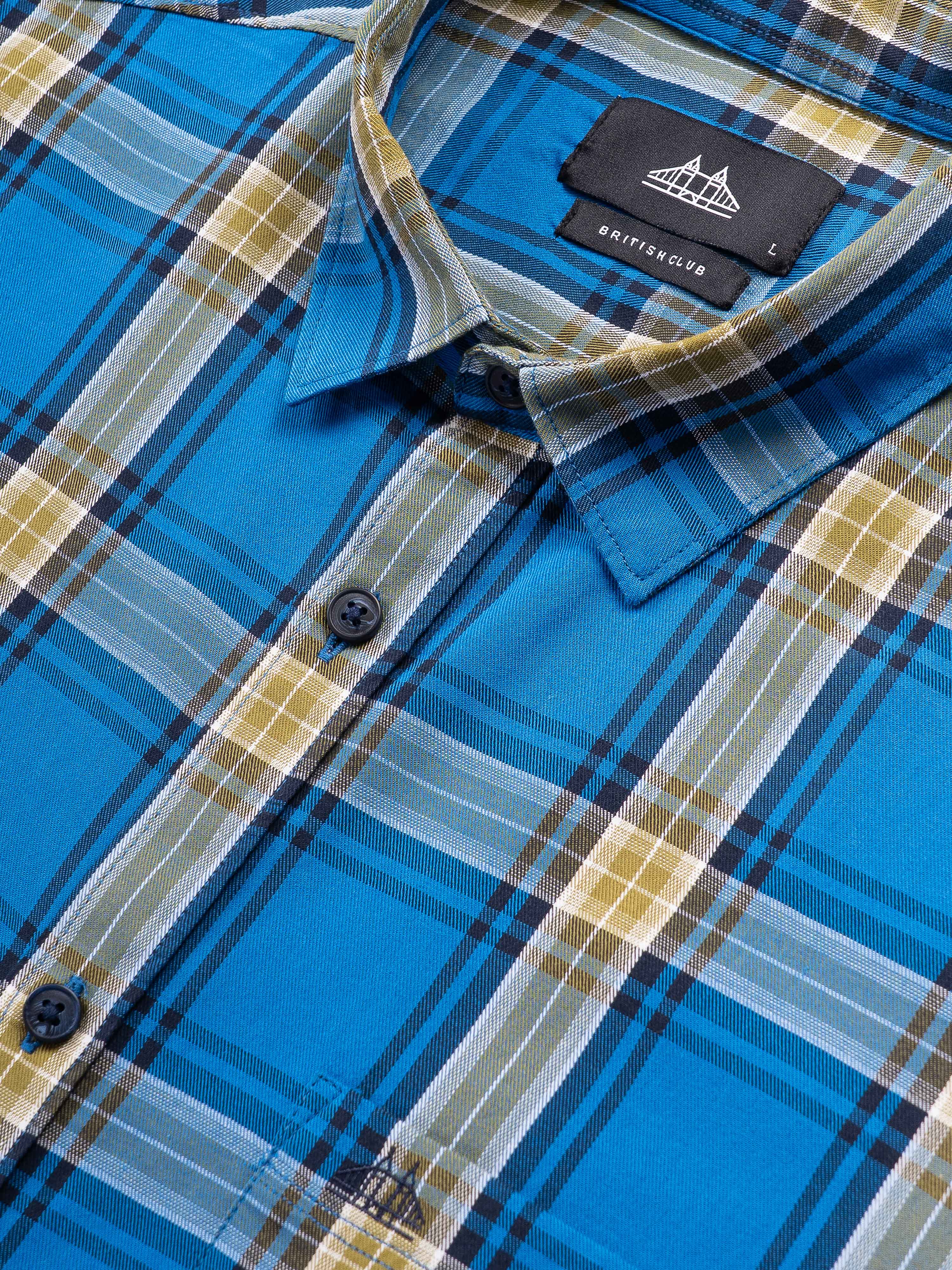 Men Blue Checked Shirt - Image 7
