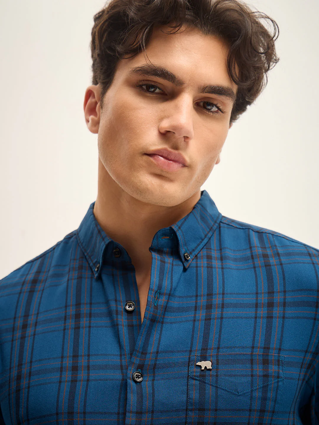 Men Blue Checked Slim Fit Casual Shirt - Image 4