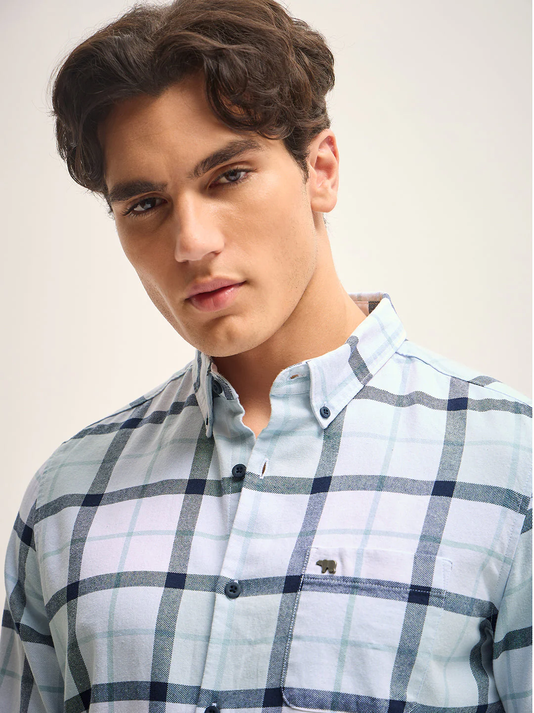 Men Blue Checked Slim Fit Casual Shirt - Image 5