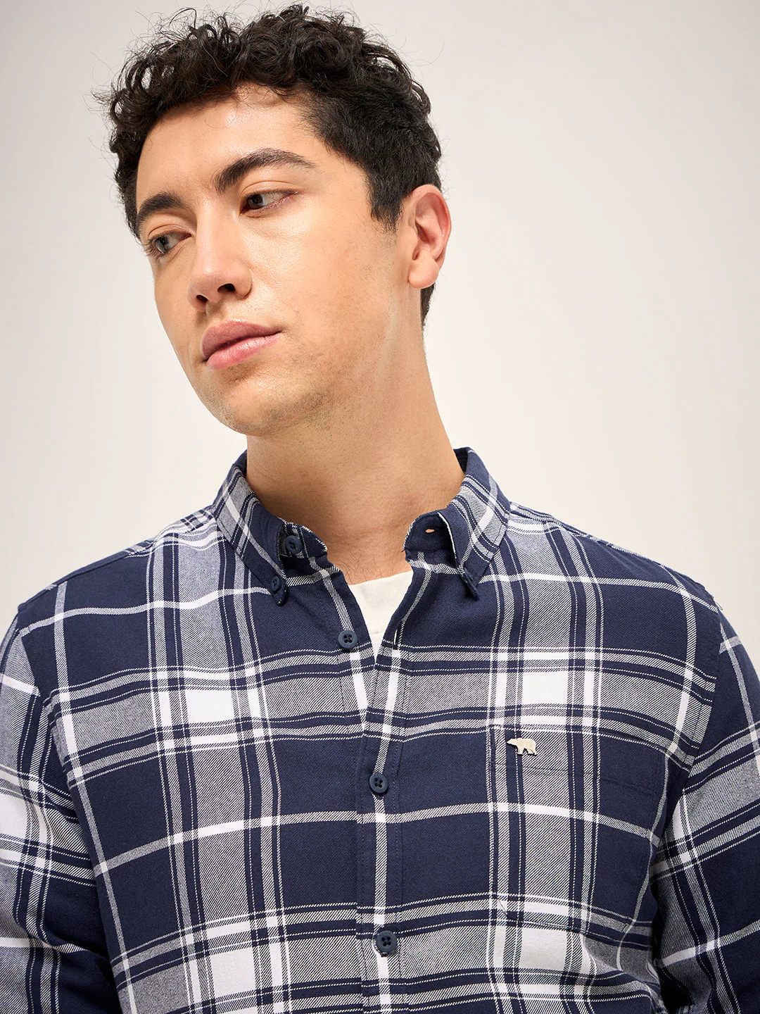 Men Blue Checked Slim Fit Casual Shirt - Image 5