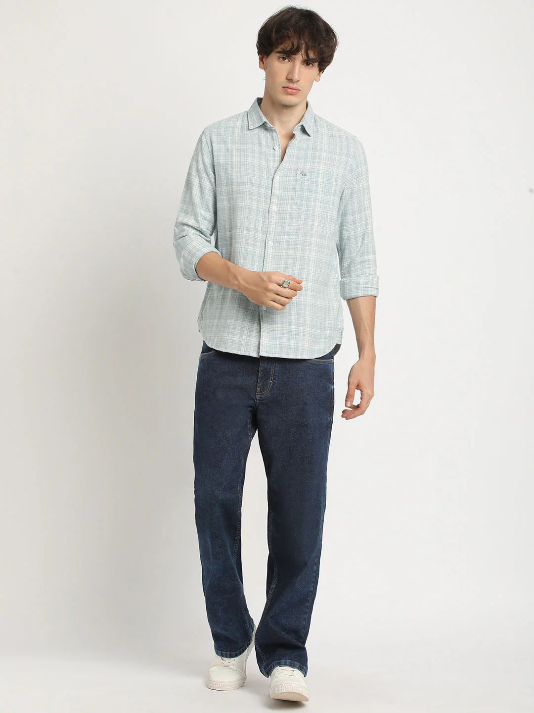 Men  Blue Checked Slim Fit Cotton Casual Shirt - Image 5