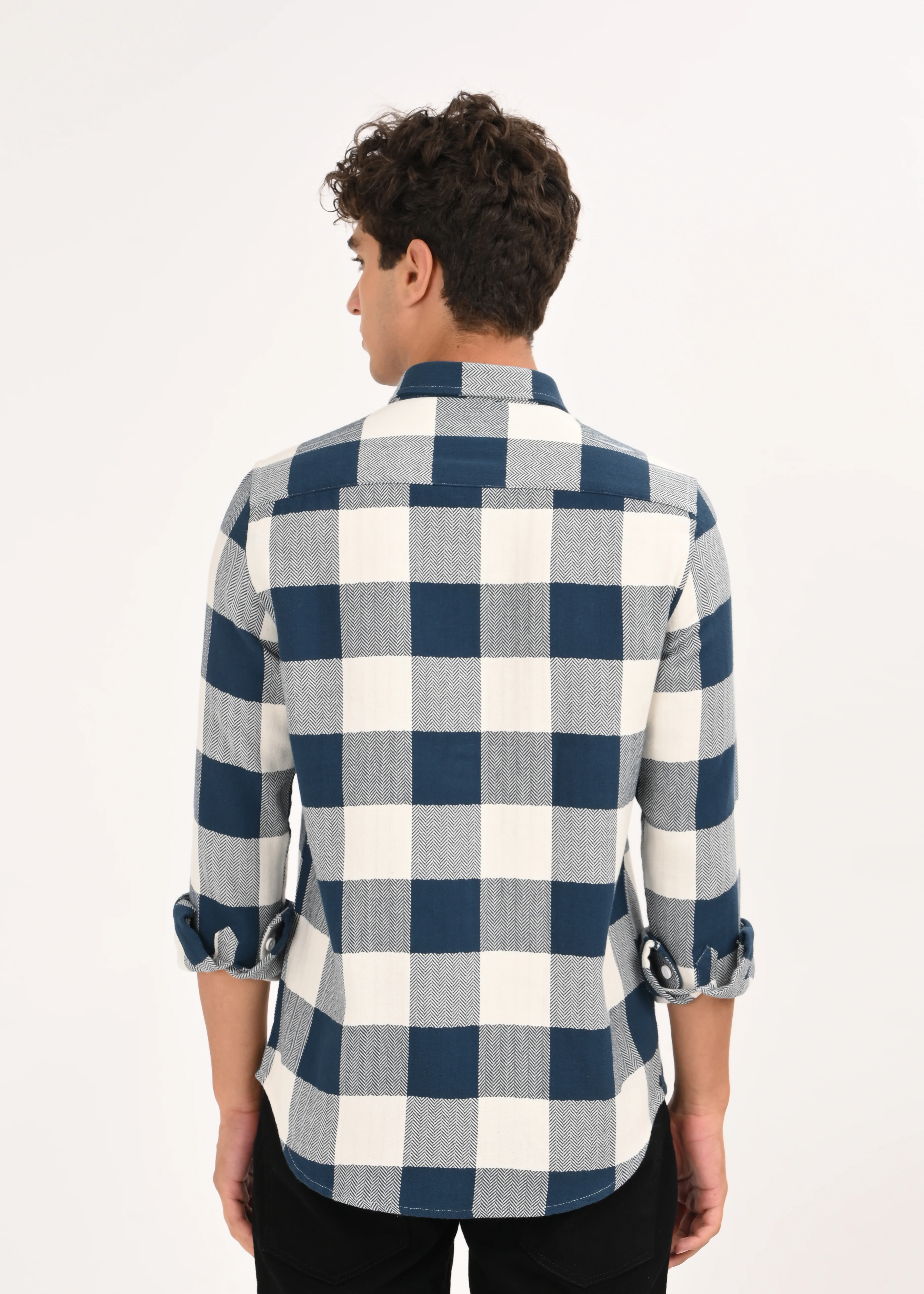 Men Blue Classic Bold Checked Shirt - Image 2