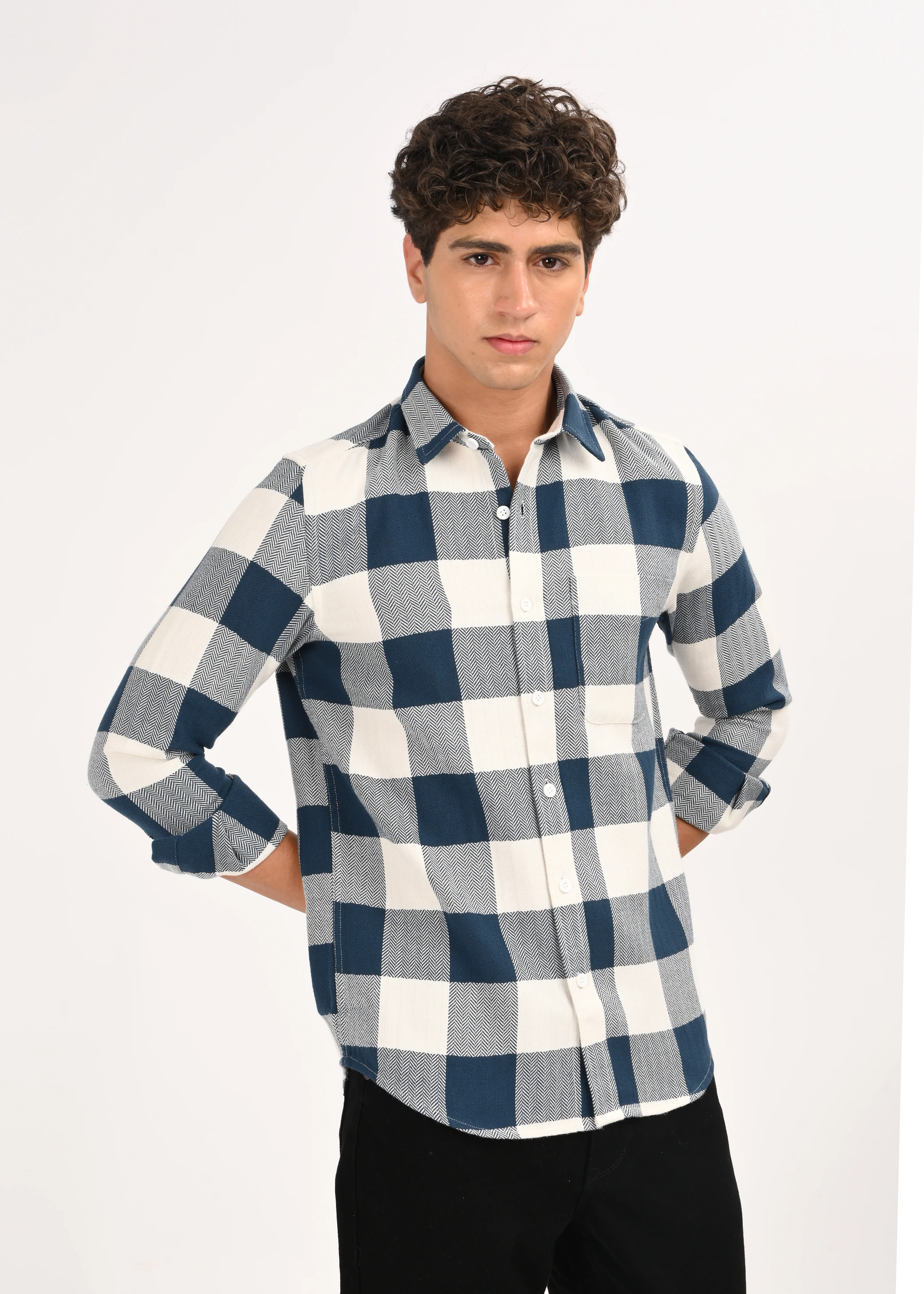 Men Blue Classic Bold Checked Shirt - Image 3