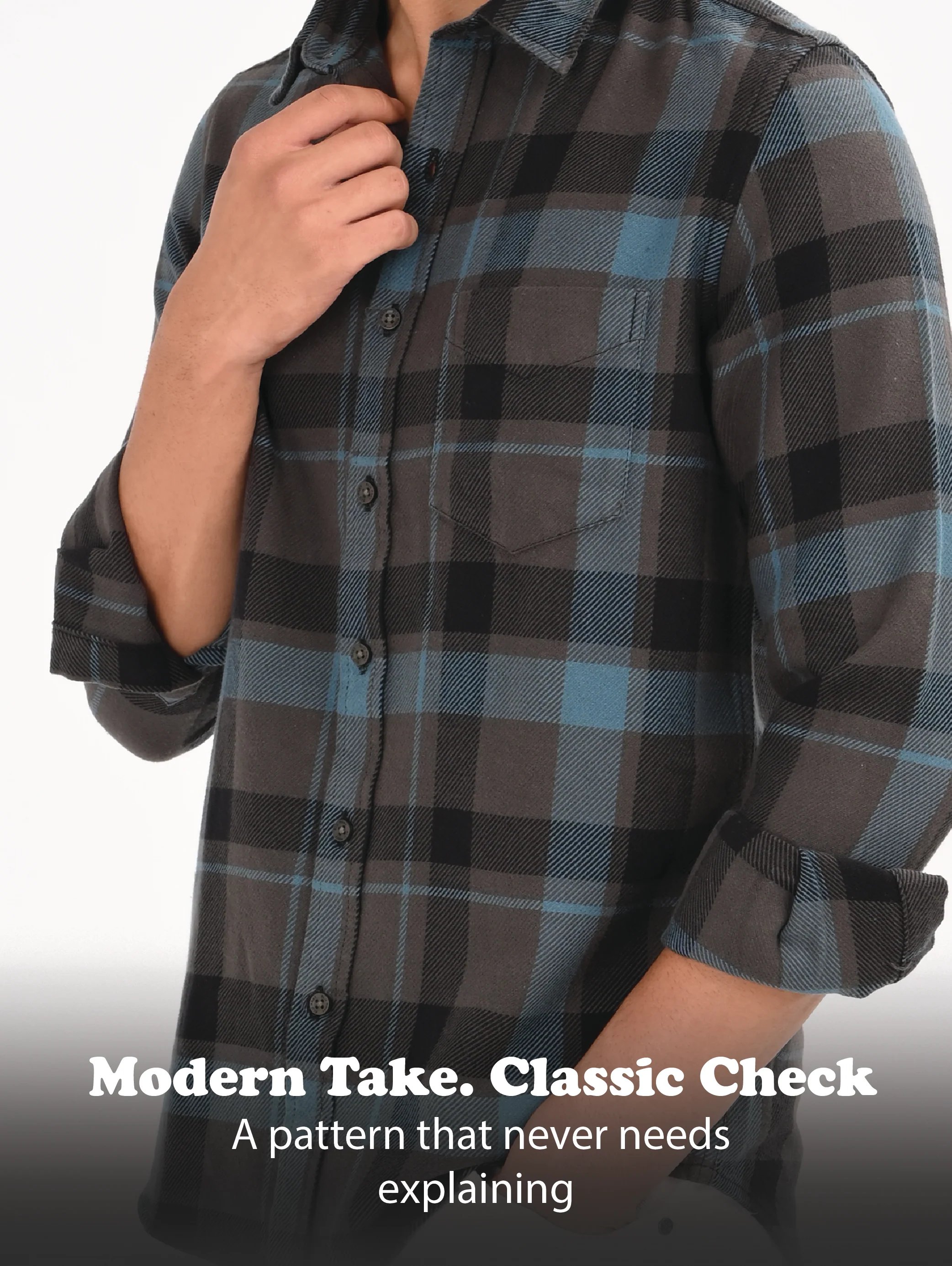 Men Blue Classic Checked Shirt - Image 11