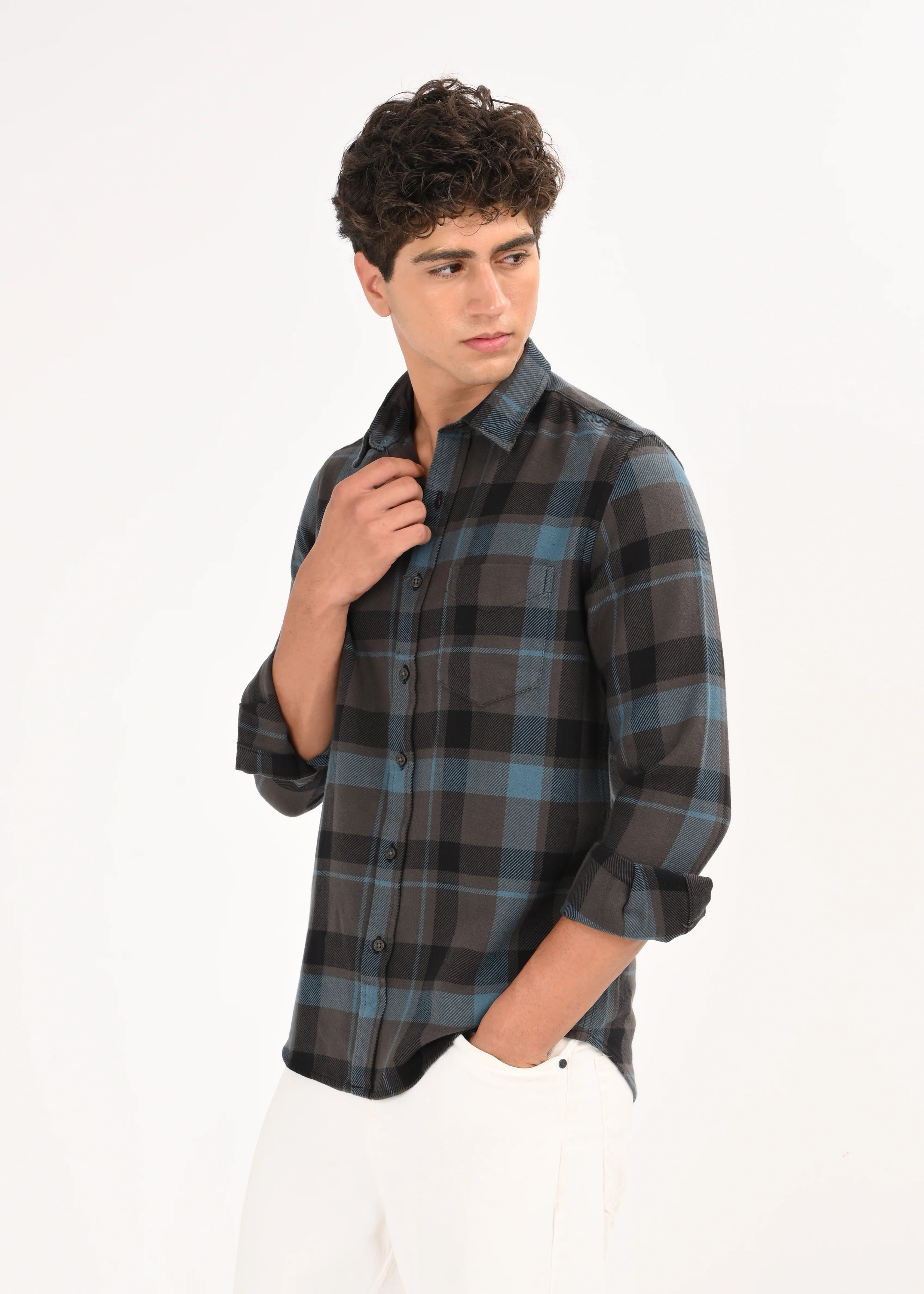 Men Blue Classic Checked Shirt - Image 4