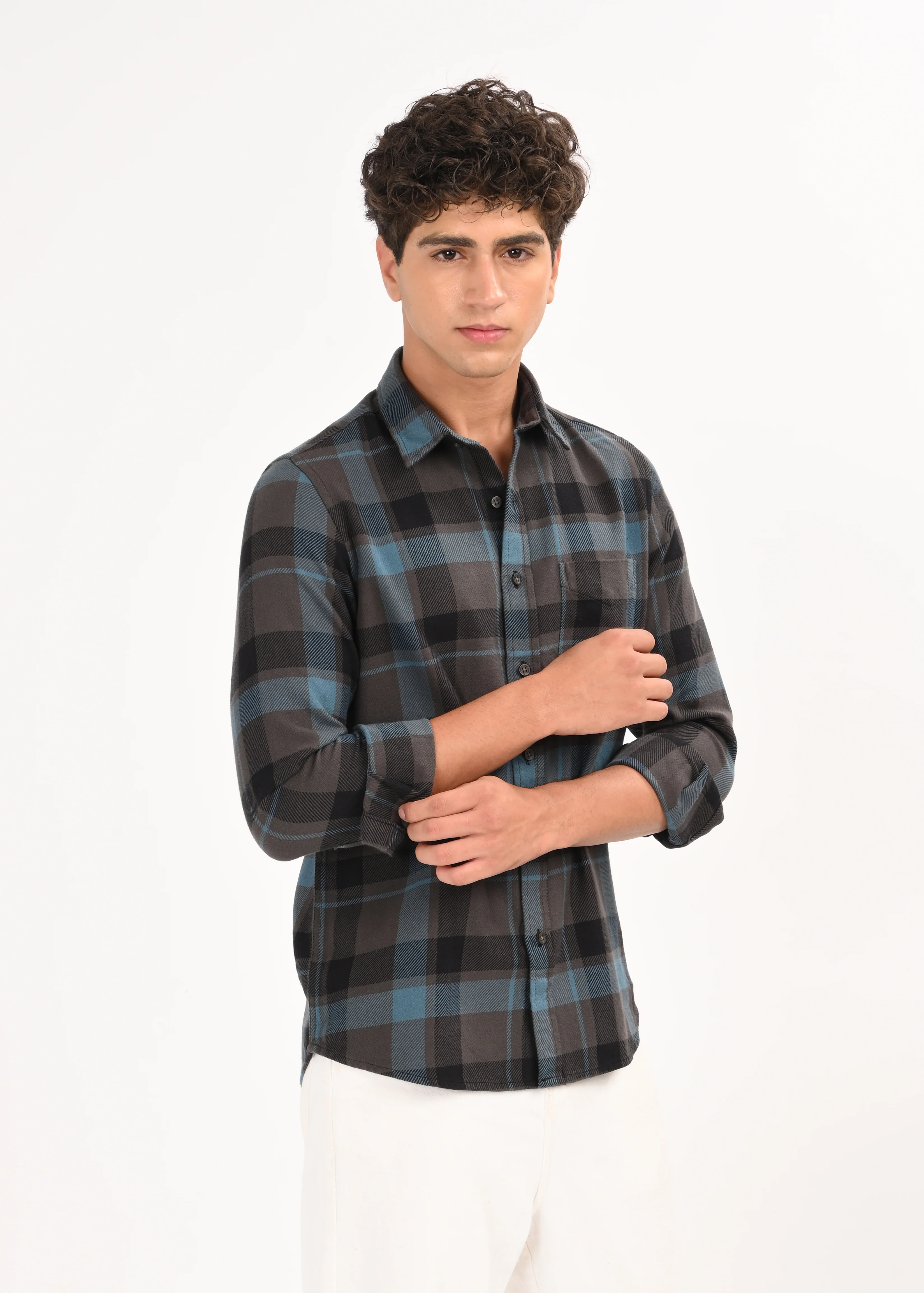 Men Blue Classic Checked Shirt - Image 5