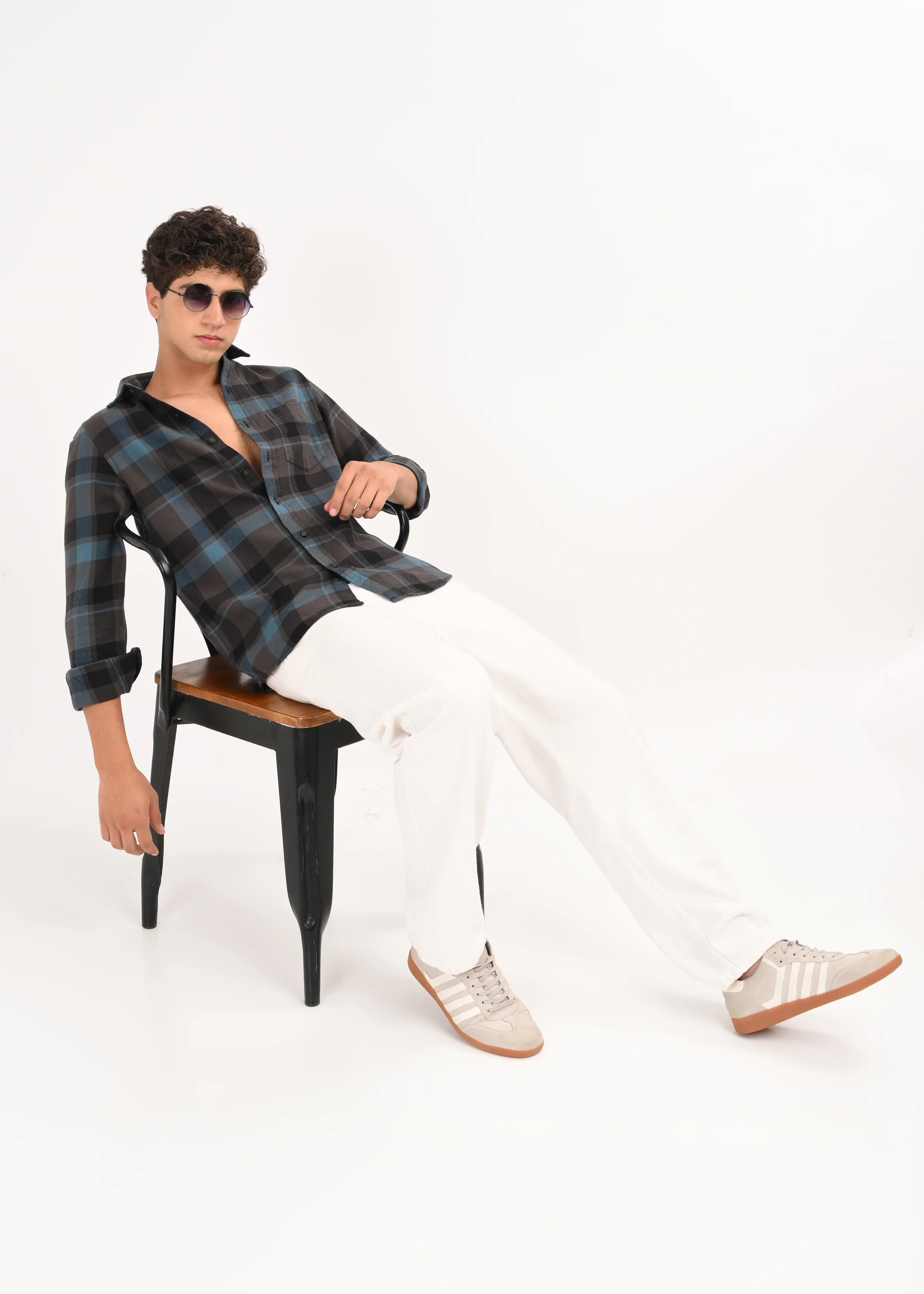 Men Blue Classic Checked Shirt - Image 7