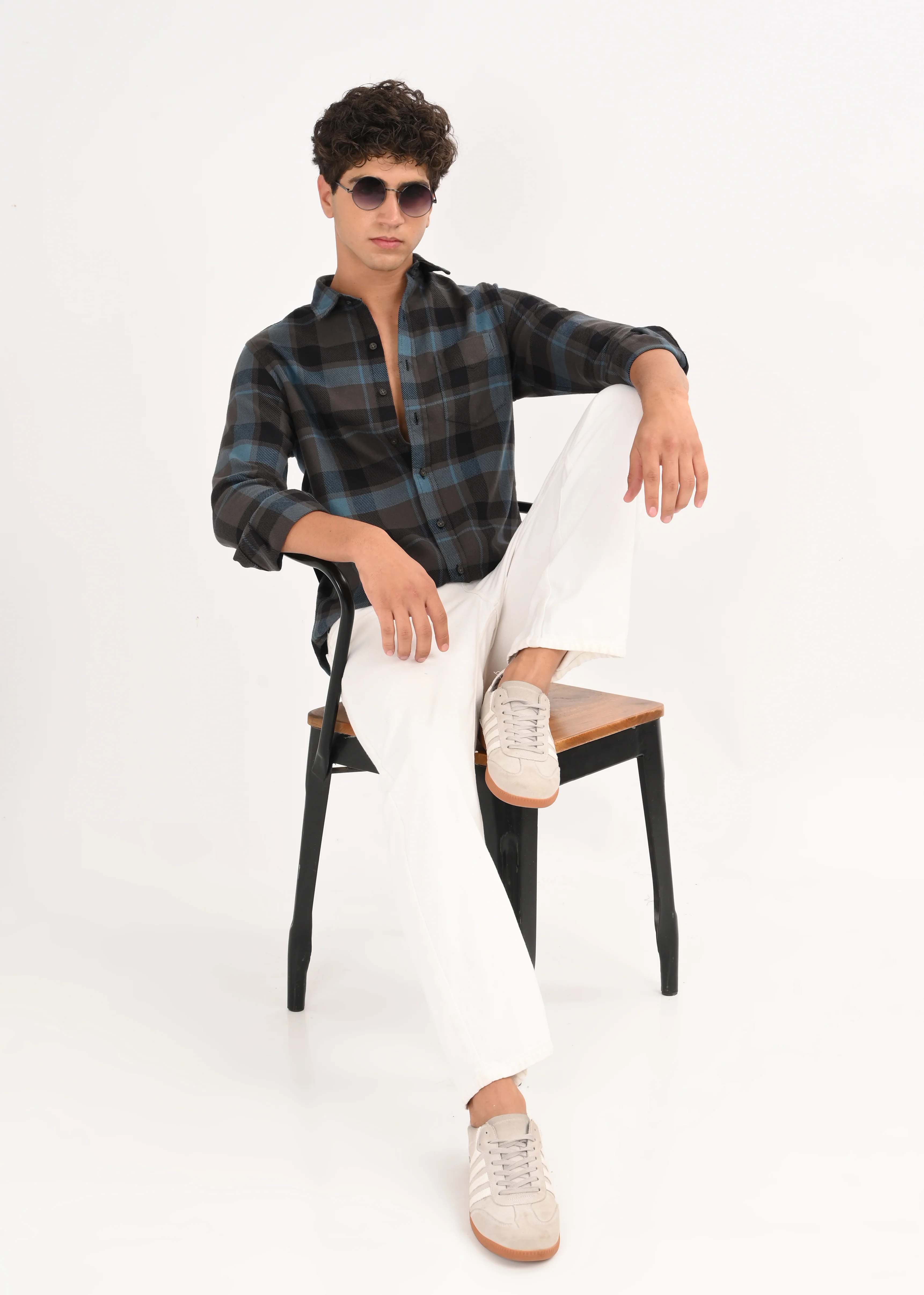 Men Blue Classic Checked Shirt - Image 9