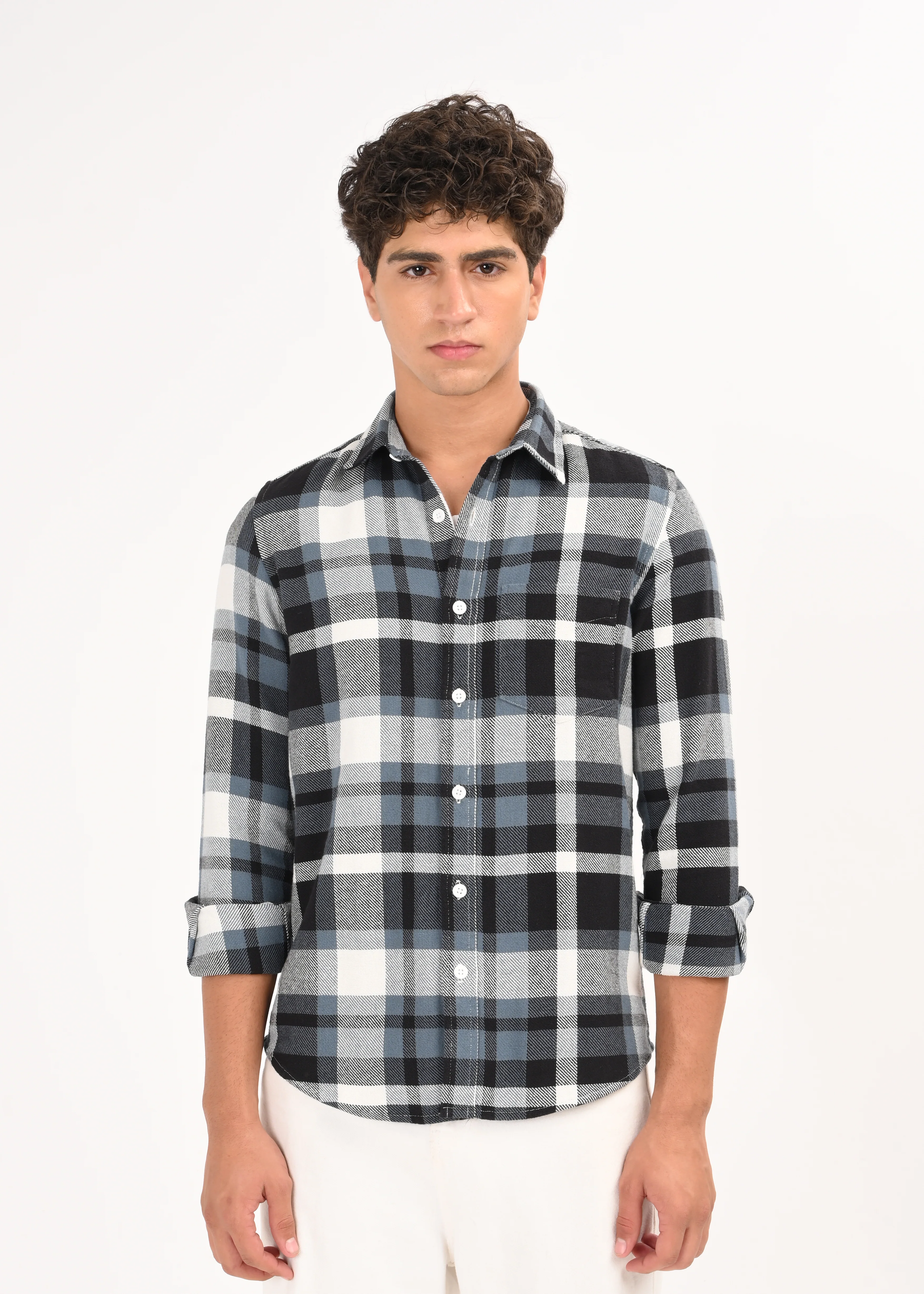 Men Blue Classic Checked Shirt